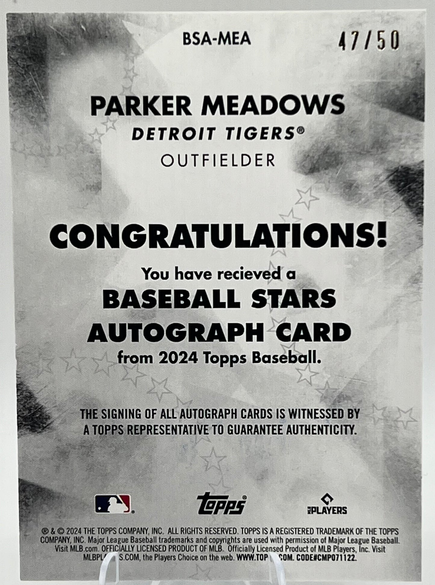 2024 Topps Series 2 Baseball Stars Parker Meadows Auto Gold #47/50