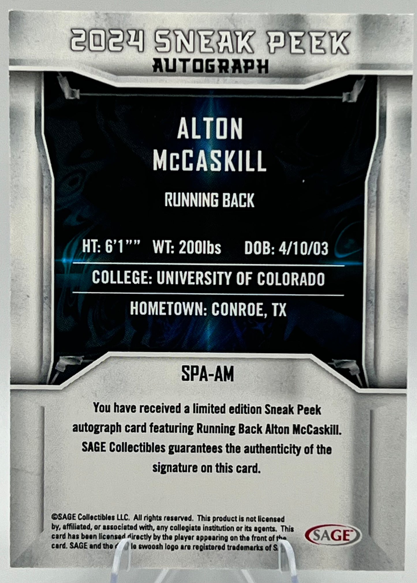 2024 Sage Hit Alton McCaskill Sneak Peak Autograph Rookie