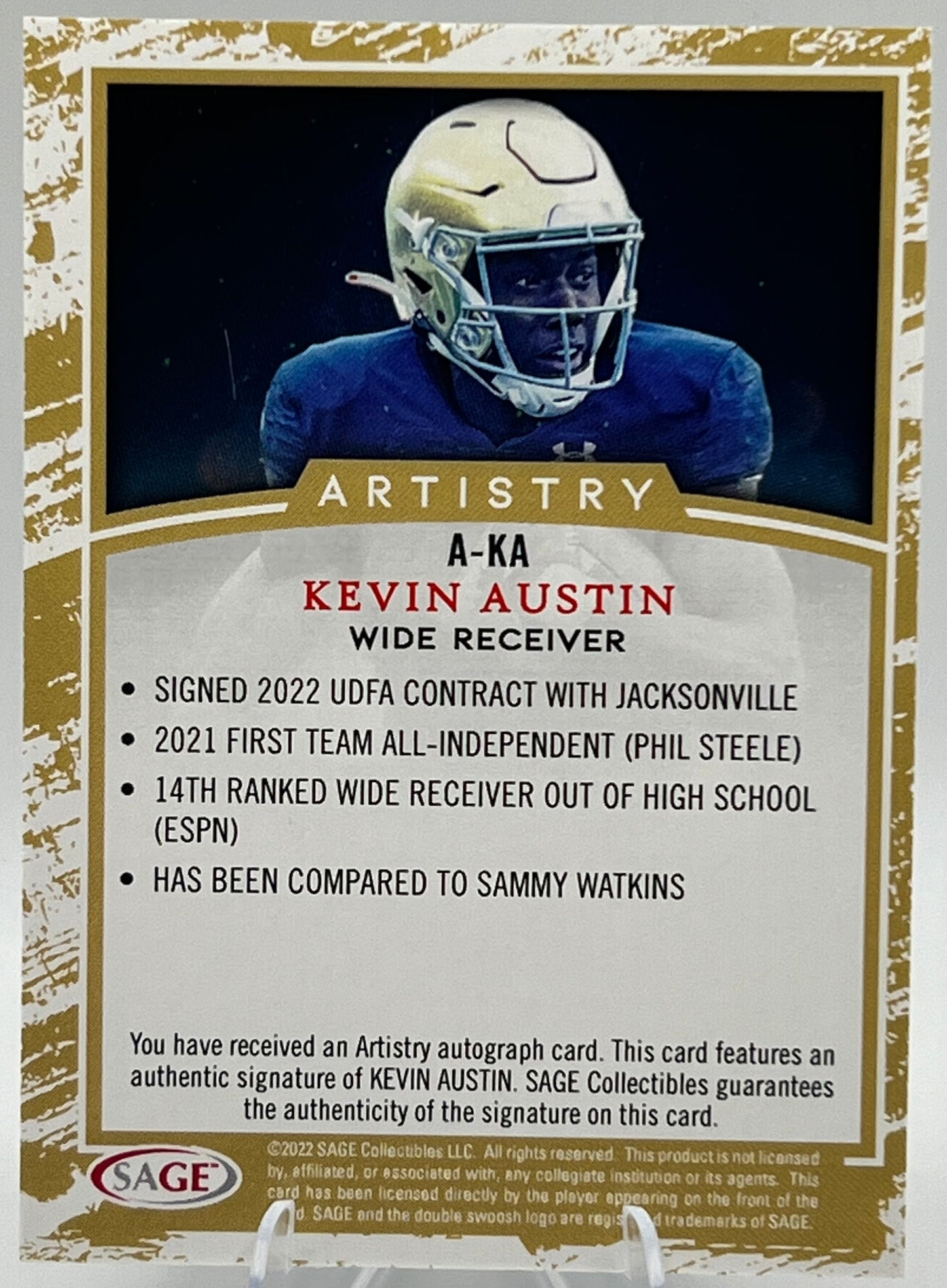 2022 SAGE Artistry Football RED #A-KA Kevin Austin Autograph