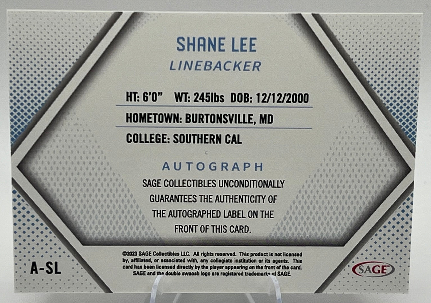 SHANE LEE 2023 Sage Low Series RED Rookie Auto RC #A-SL