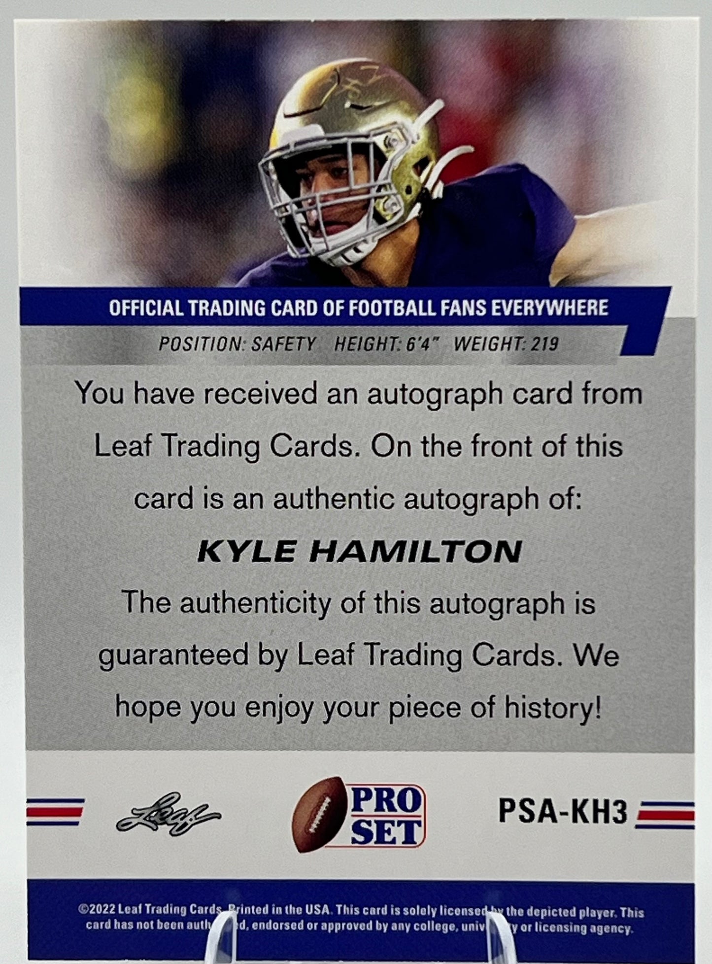 2022 Leaf Pro Set Kyle Hamilton Rookie Auto Football Card