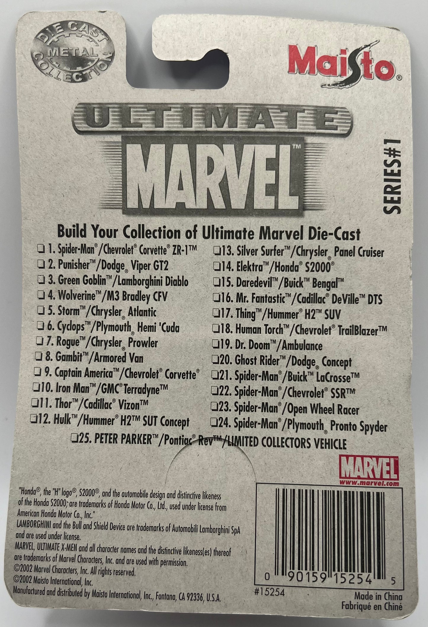Ultimate Marvel Die-Cast Collection Elektra Honda S2000 Car