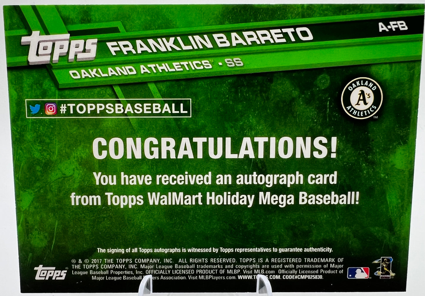 2017 Topps Walmart Holiday Snowflake Franklin Barreto Auto Baseball Card