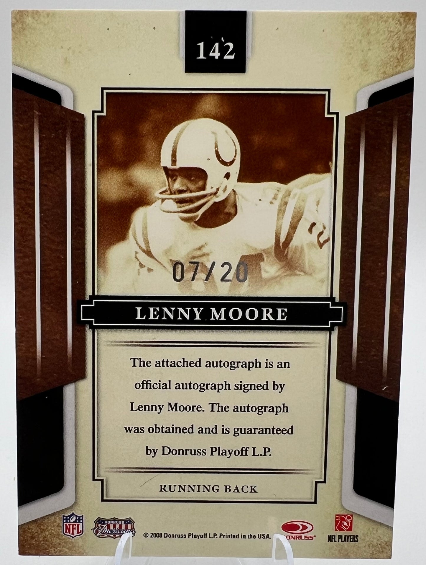 2008 Donruss Sports Legends Lenny Moore Colts Autograph #7/20 Football Card