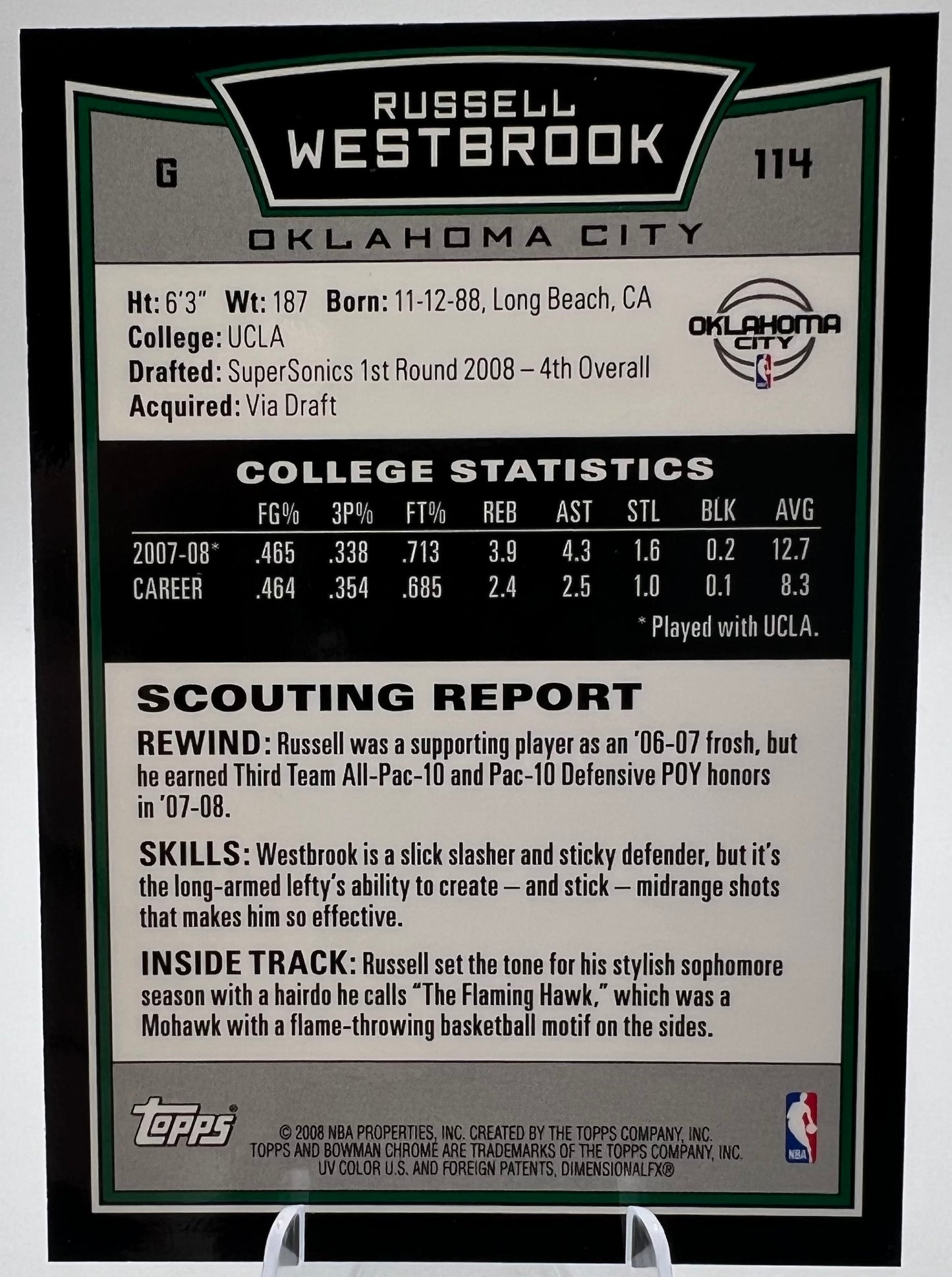 08 Bowman Chrome Russell Westbrook Basketball Card #114 RC