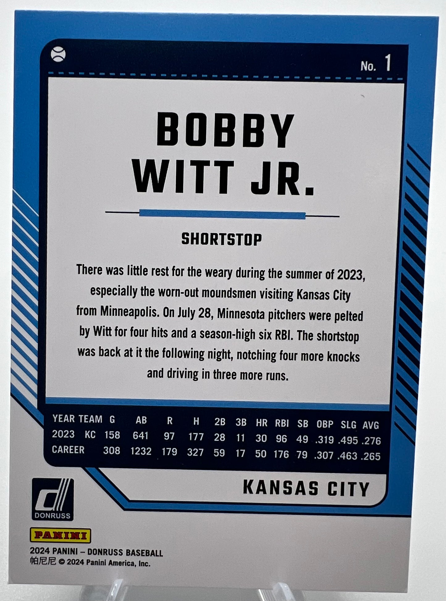 2024 Panini Donruss Bobby Witt Jr Baseball Card #1