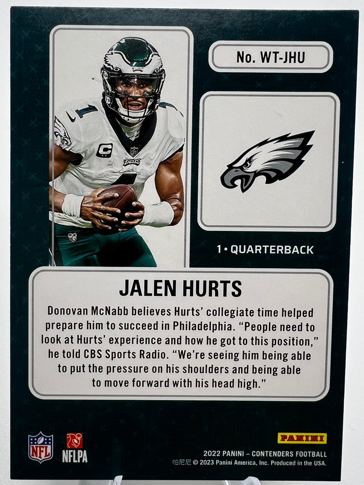 2022 Panini Contenders Jalen Hurts Winning Ticket Football Card #WT-JHU