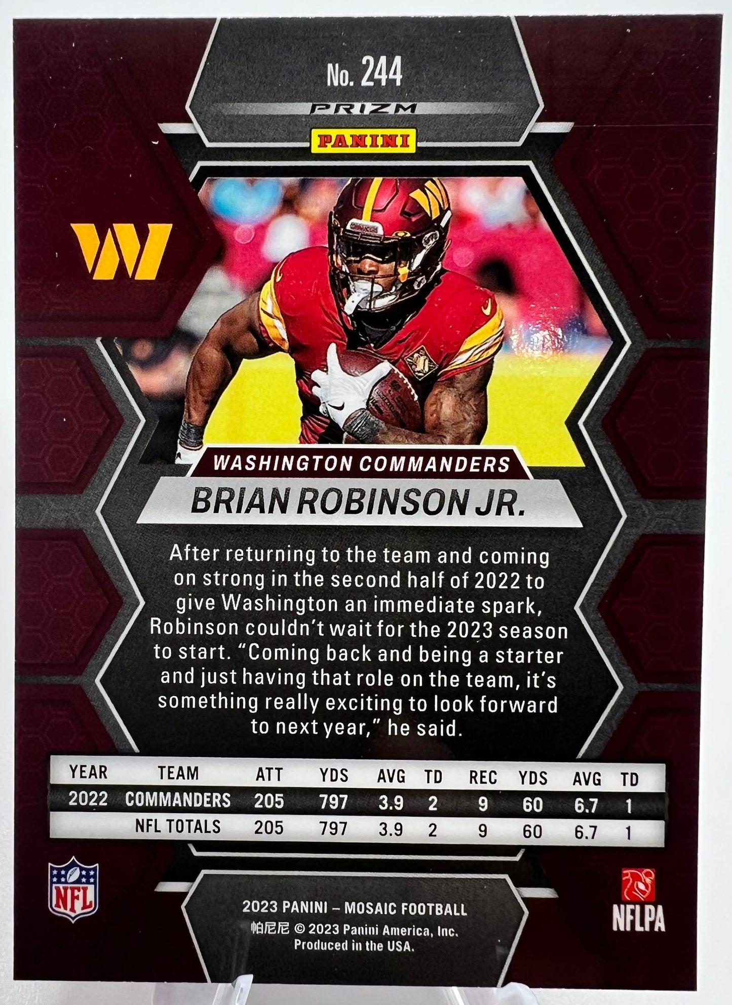 2023 Panini Mosaic Brian Robinson Football Card Pink Prizm