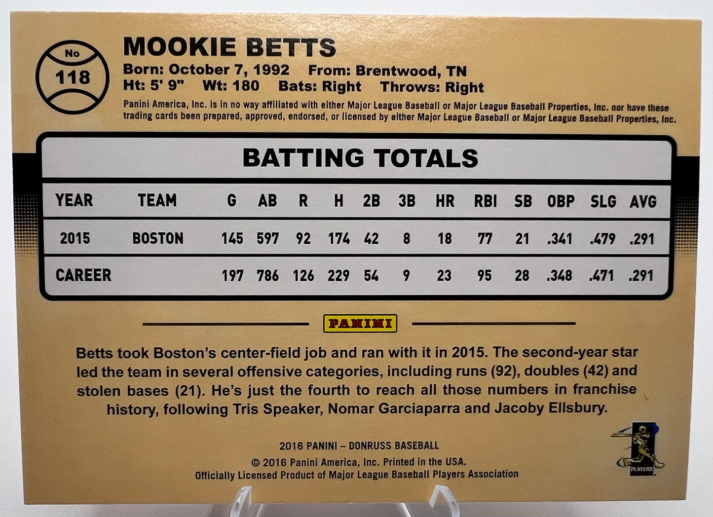 2016 Donruss MOOKIE BETTS Retail Pink Border Parallel #118 Red Sox