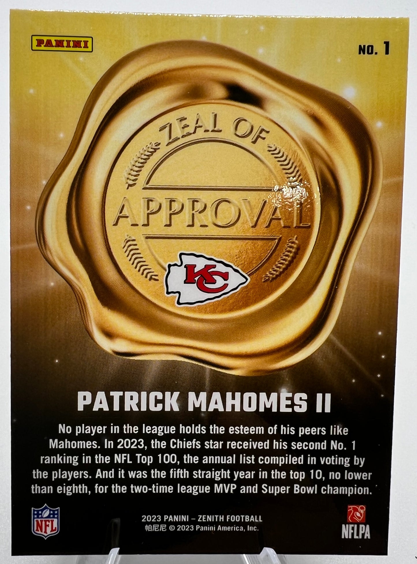 2023 Zenith Patrick Mahomes II Zeal Of Approval No. 1