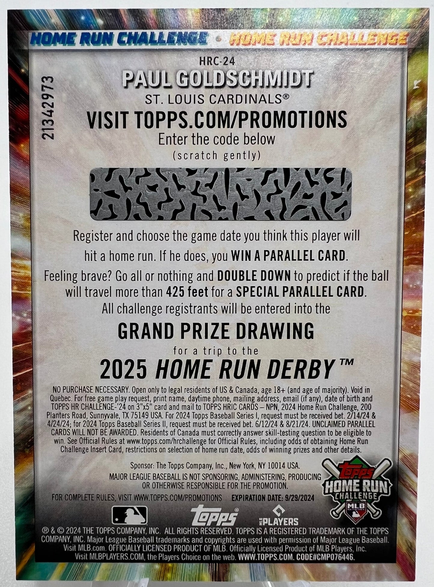 Paul Goldschmidt 2024 Topps Home Run Challenge Unscratched Insert #HRC-24 F5C