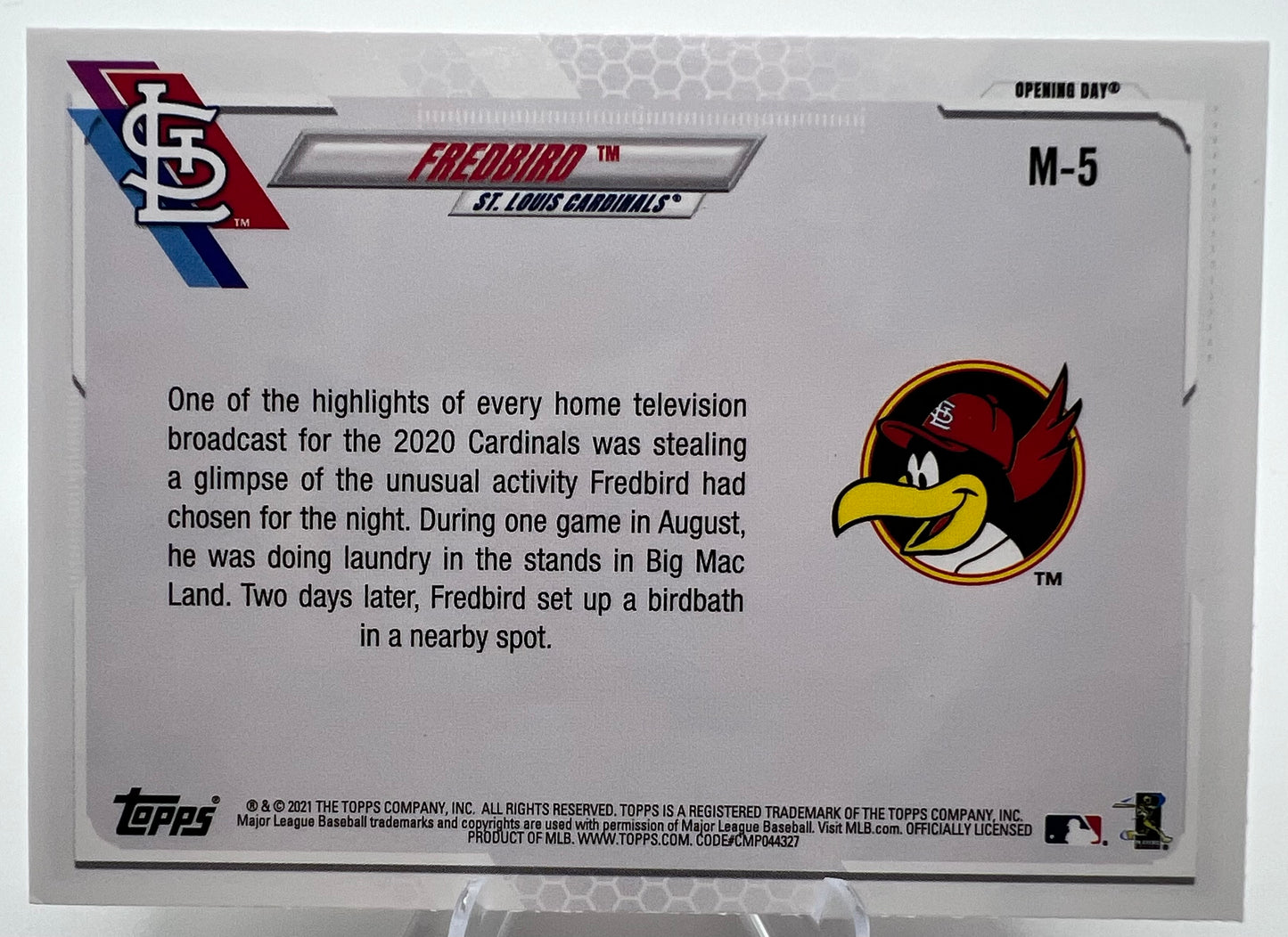 2021 Topps Opening Day Mascots #M-5 Fredbird St. Louis Cardinals Baseball Team