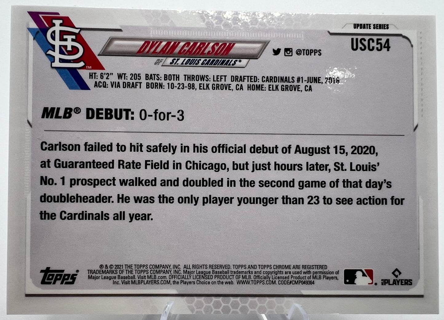 2021 Topps Chrome Update Dylan Carlson RC #USC54 St. Louis Cardinals