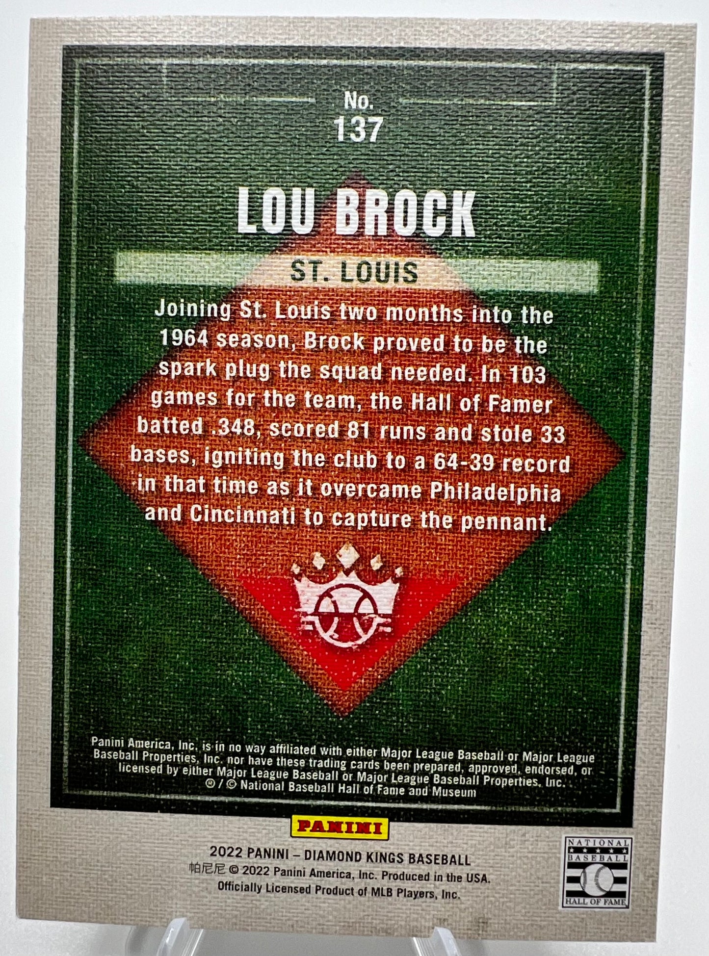 2022 Panini Diamond Kings Lou Brock Baseball Card #137