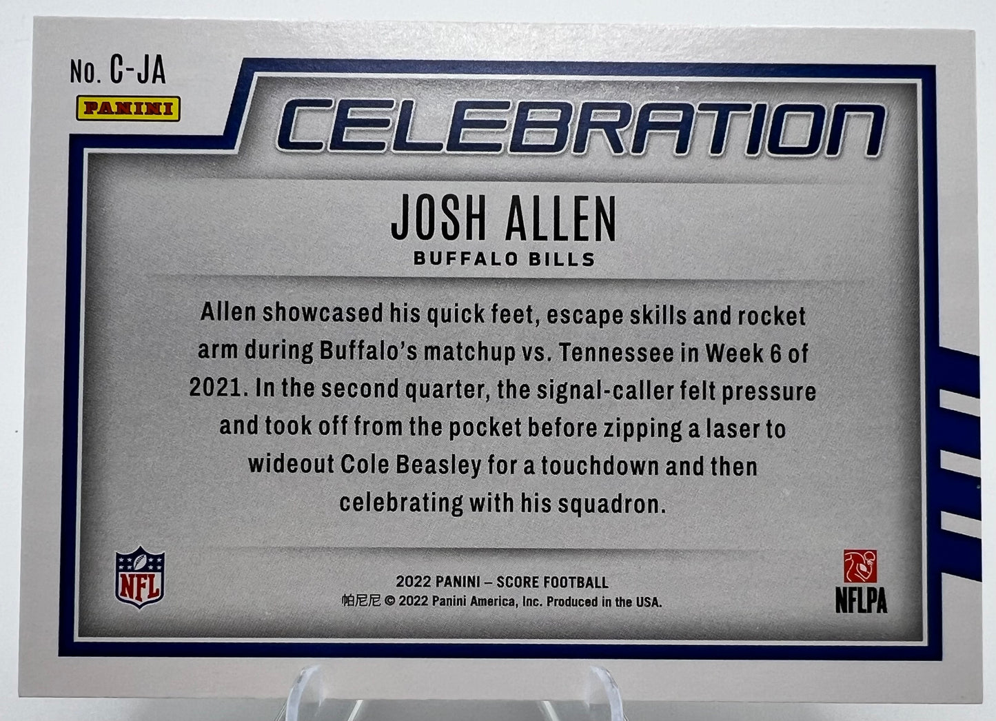 2022 Panini Score Football Josh Allen Celebration #C-JA Insert Buffalo Bills QB