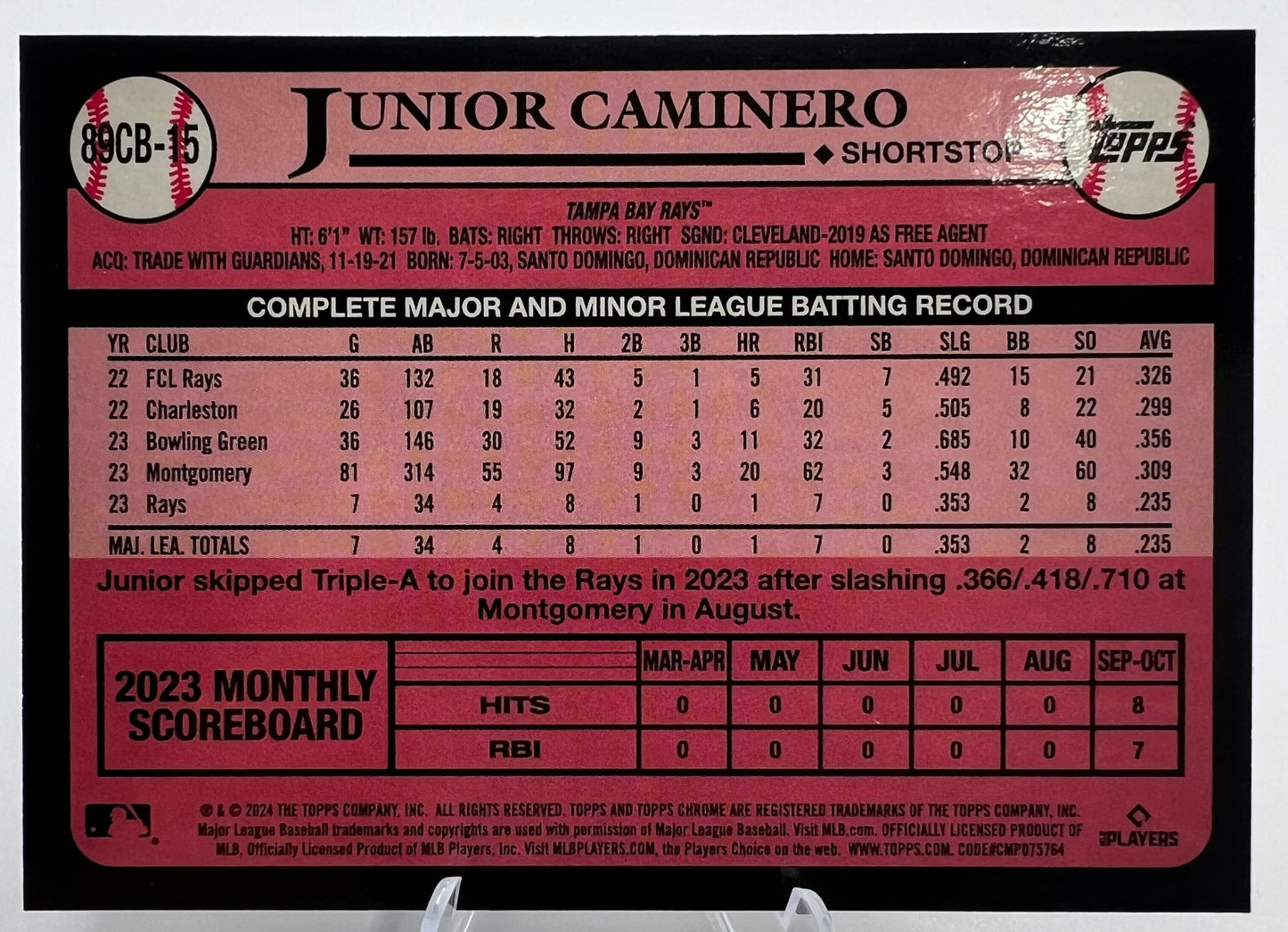 2024 Topps Chrome 1989 35th Anniversary Refractor #89CB-15 Junior Caminero RC
