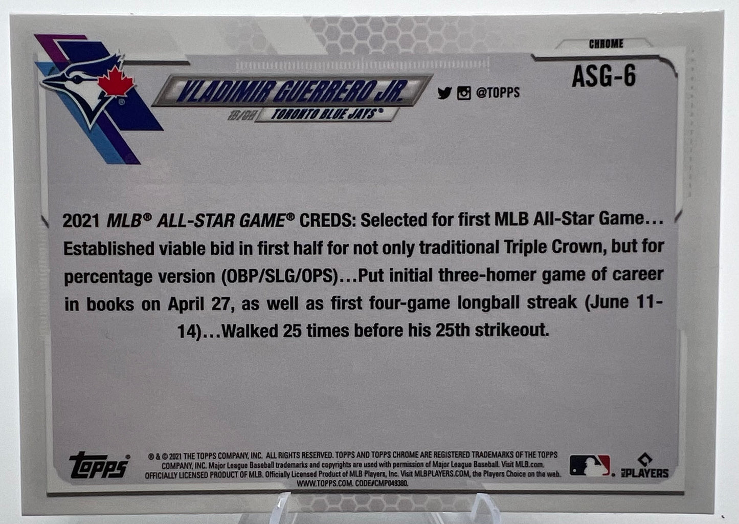 2021 Topps Chrome Update VLADIMIR GUERRERO Jr. All-Star Game #ASG-6 Blue Jays