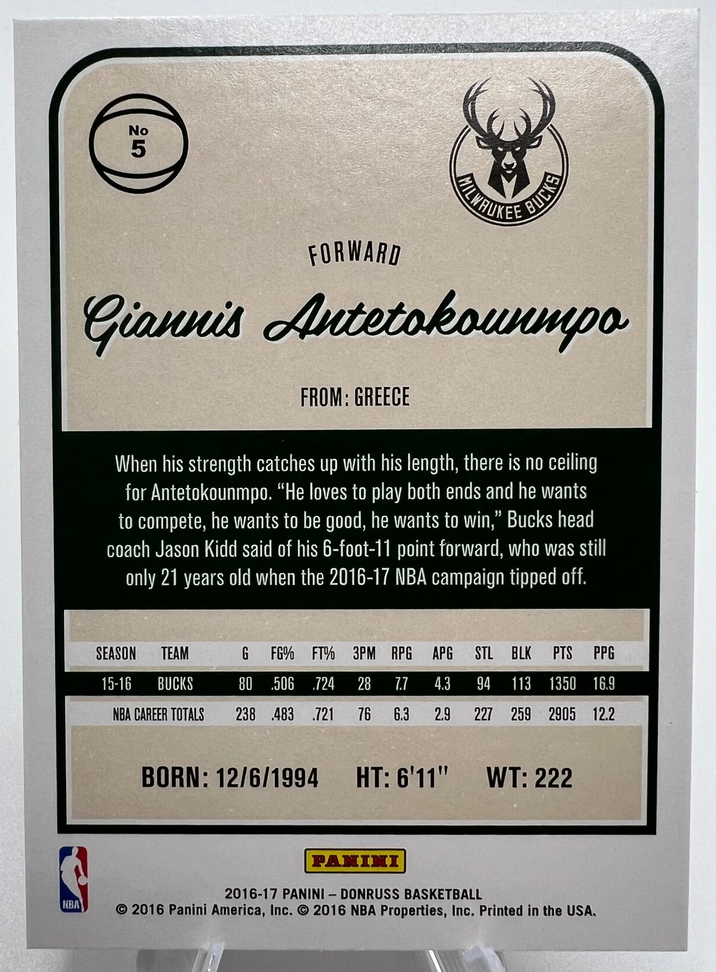 2016-17 Donruss #5 Giannis Antetokounmpo Bucks