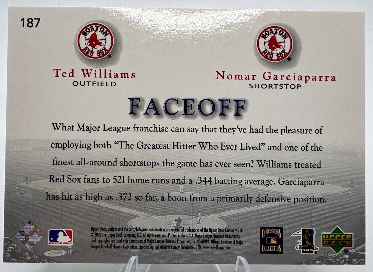 2003 Upper Deck Game Face Teed Williams/ Nomar Garciaparra Face Off Baseball Card #187
