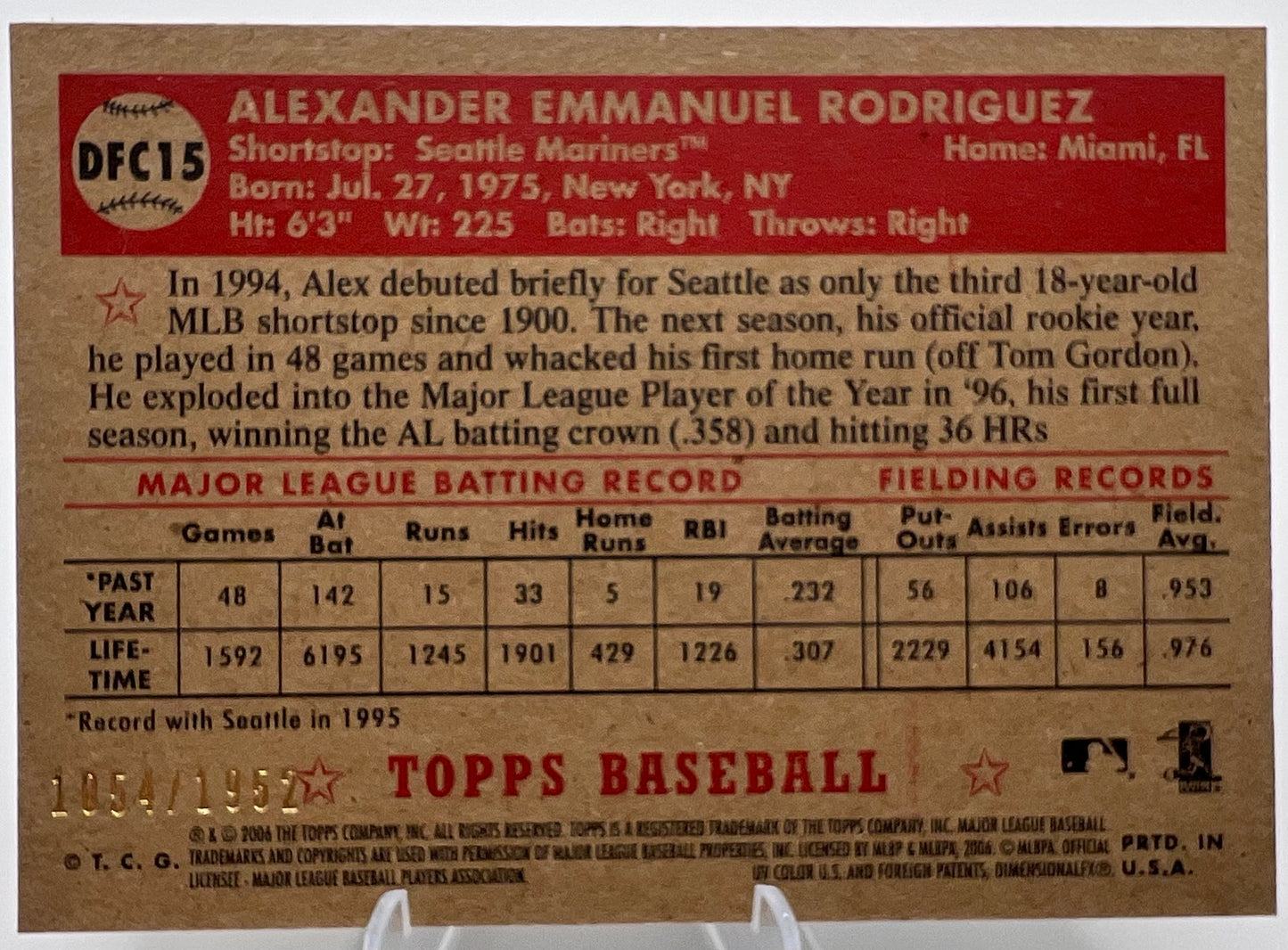 2006 Topps 52 Debut Flashbacks Chrome Alex Rodriguez #1054/1952 Baseball Card