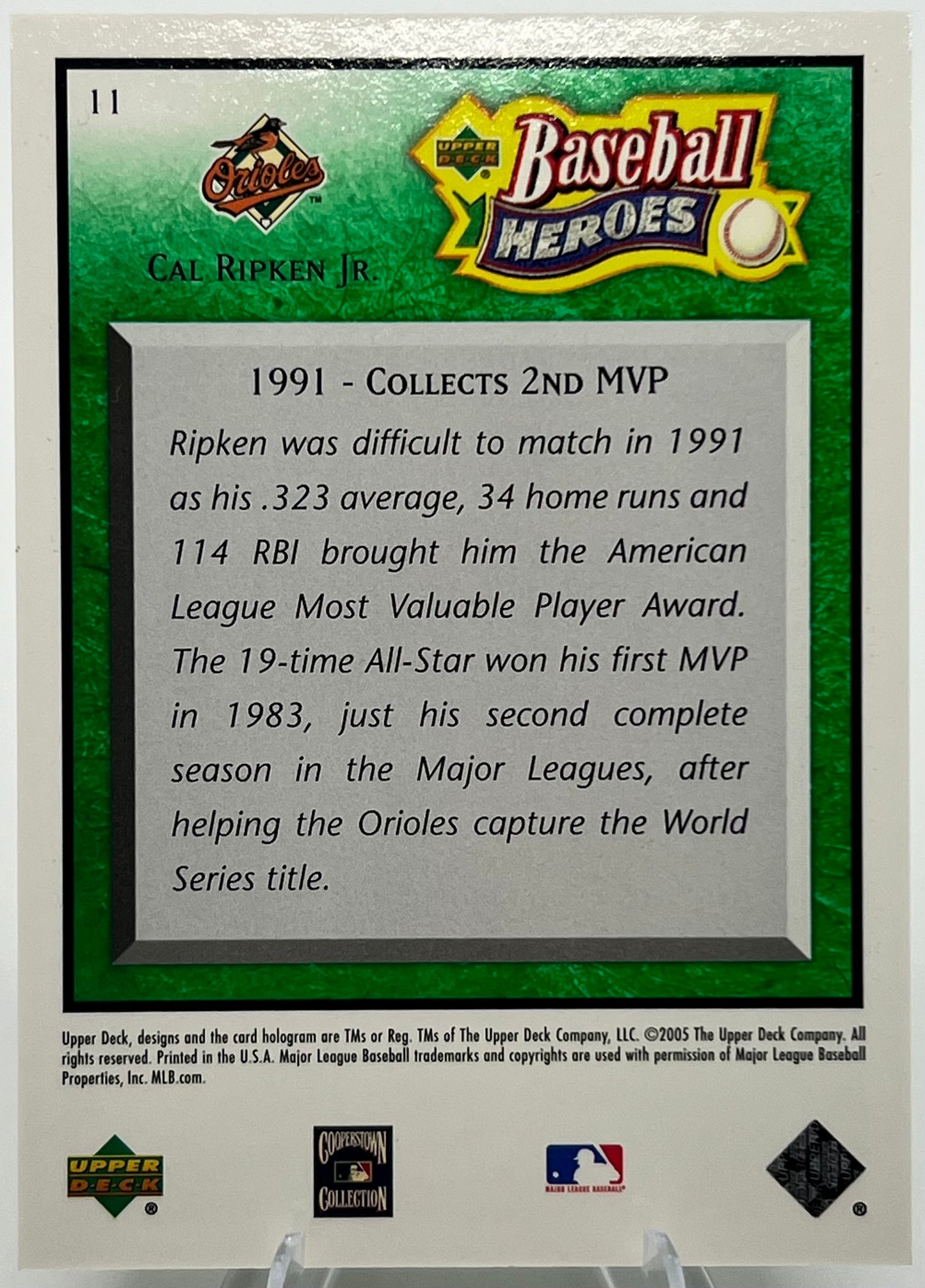 2005 Upper Deck Baseball Heroes Emerald Cal Ripken Jr Baseball Card