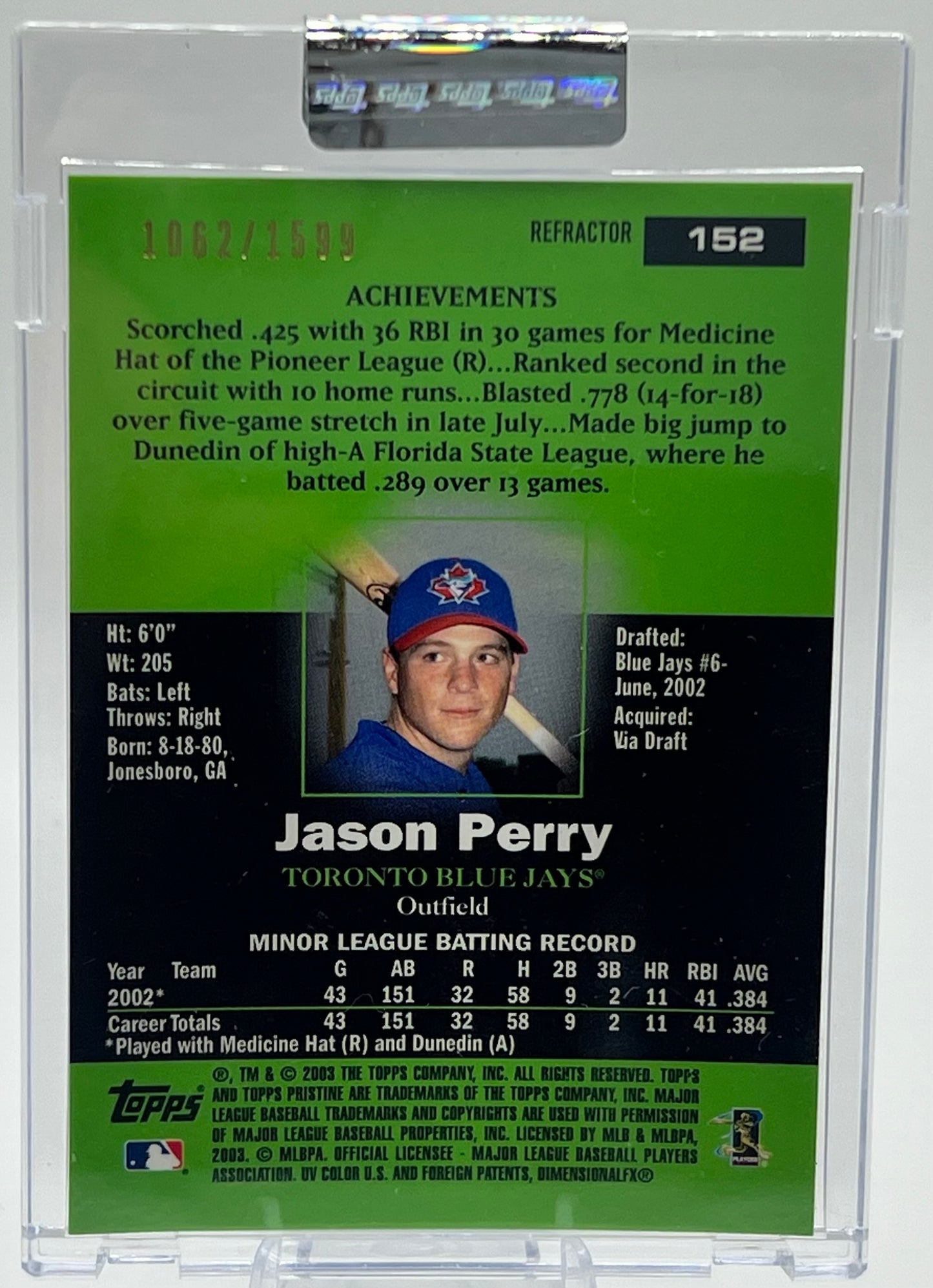 2003 Topps Prestine Refractor Jason Perry Uncirculated Baseball Card