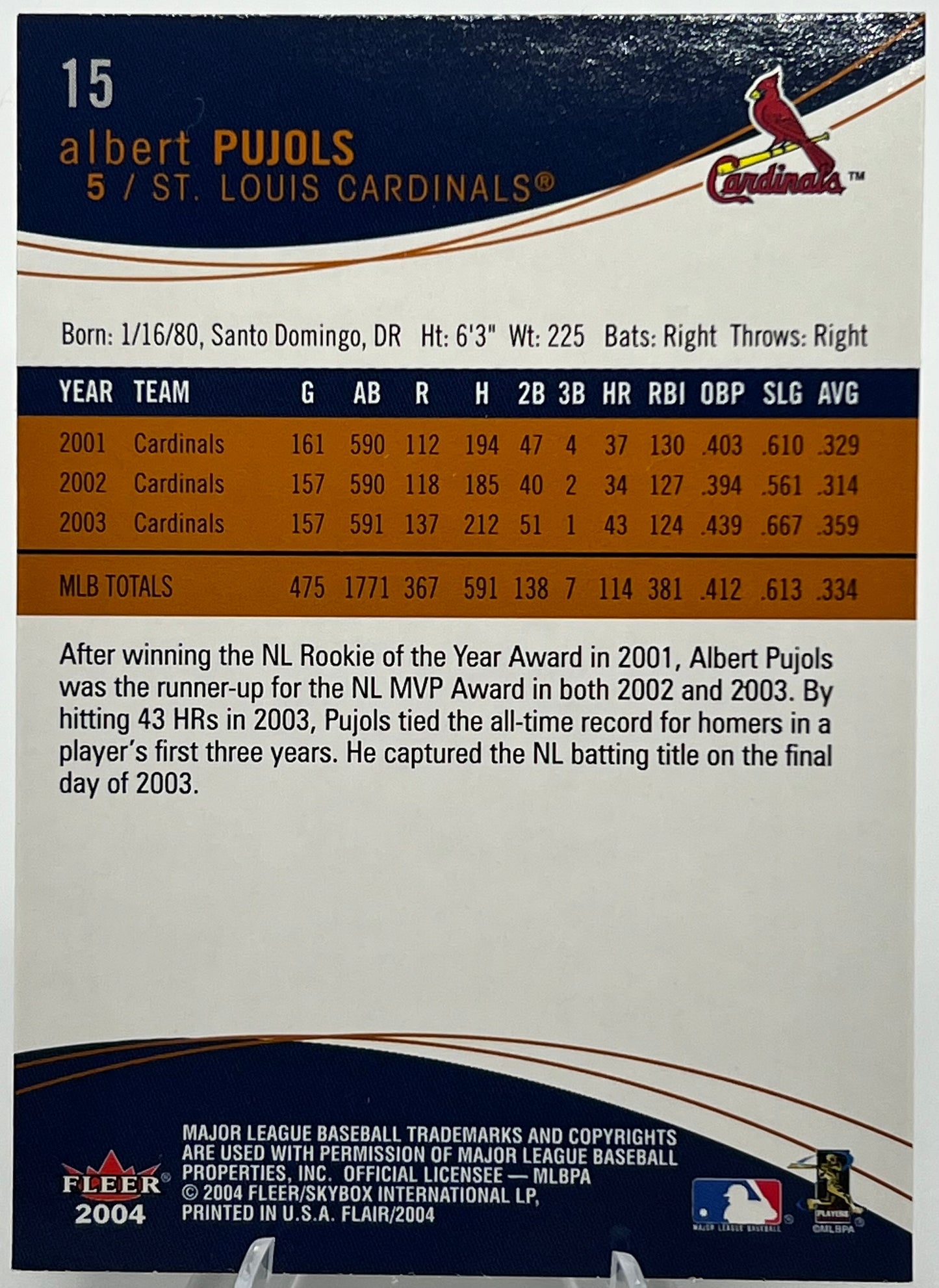 2004 Flair Albert Pujols Baseball Card #15
