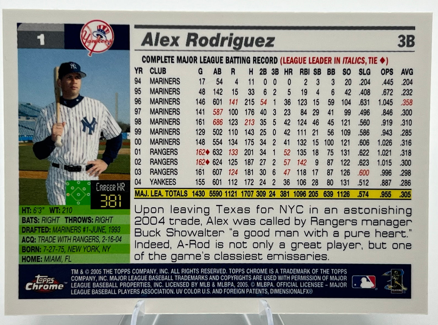 2005 Topps Chrome Alex Rodriguez Baseball Card
