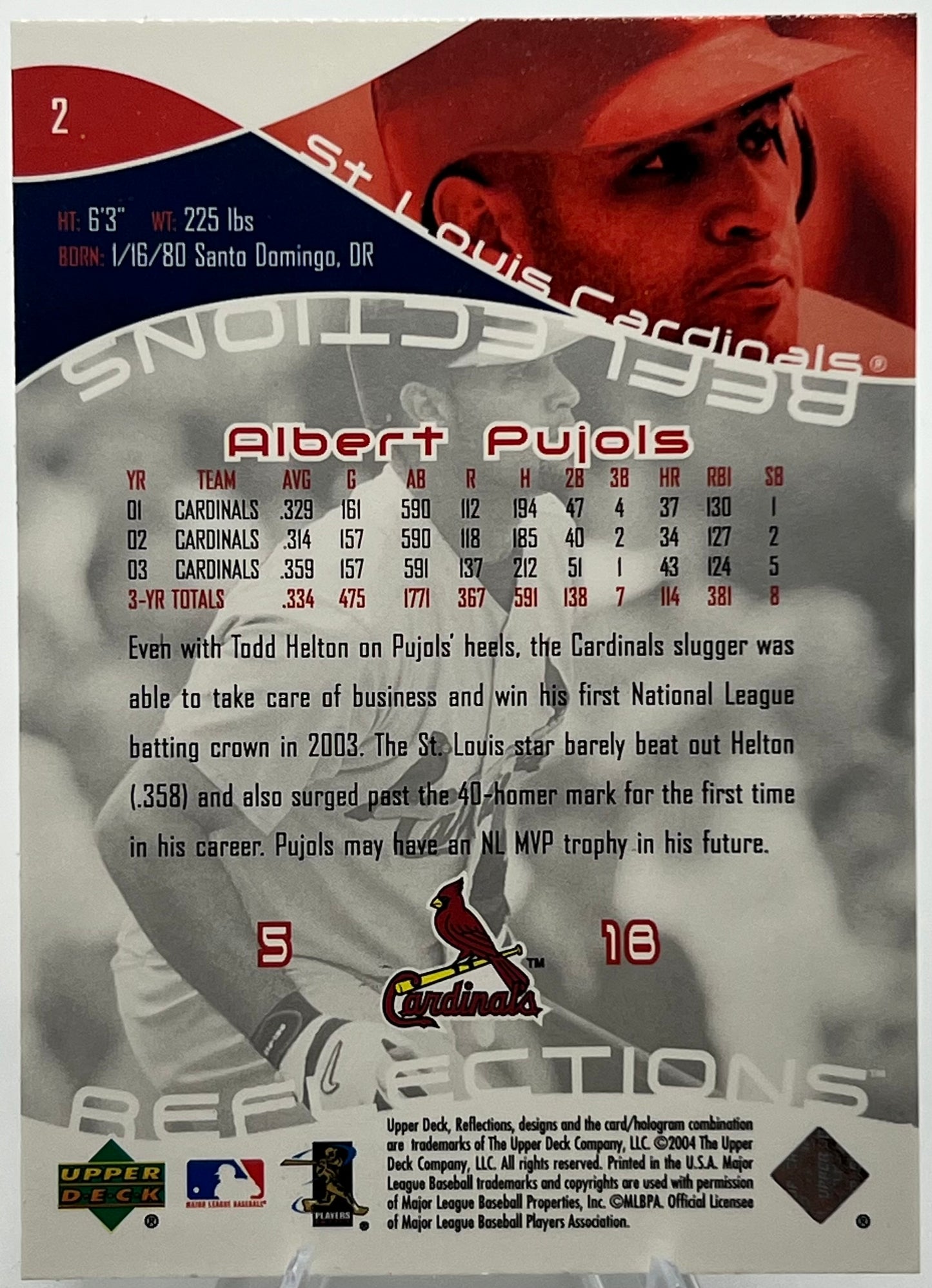 2004 Upper Deck Reflections Albert Pujols Baseball Card
