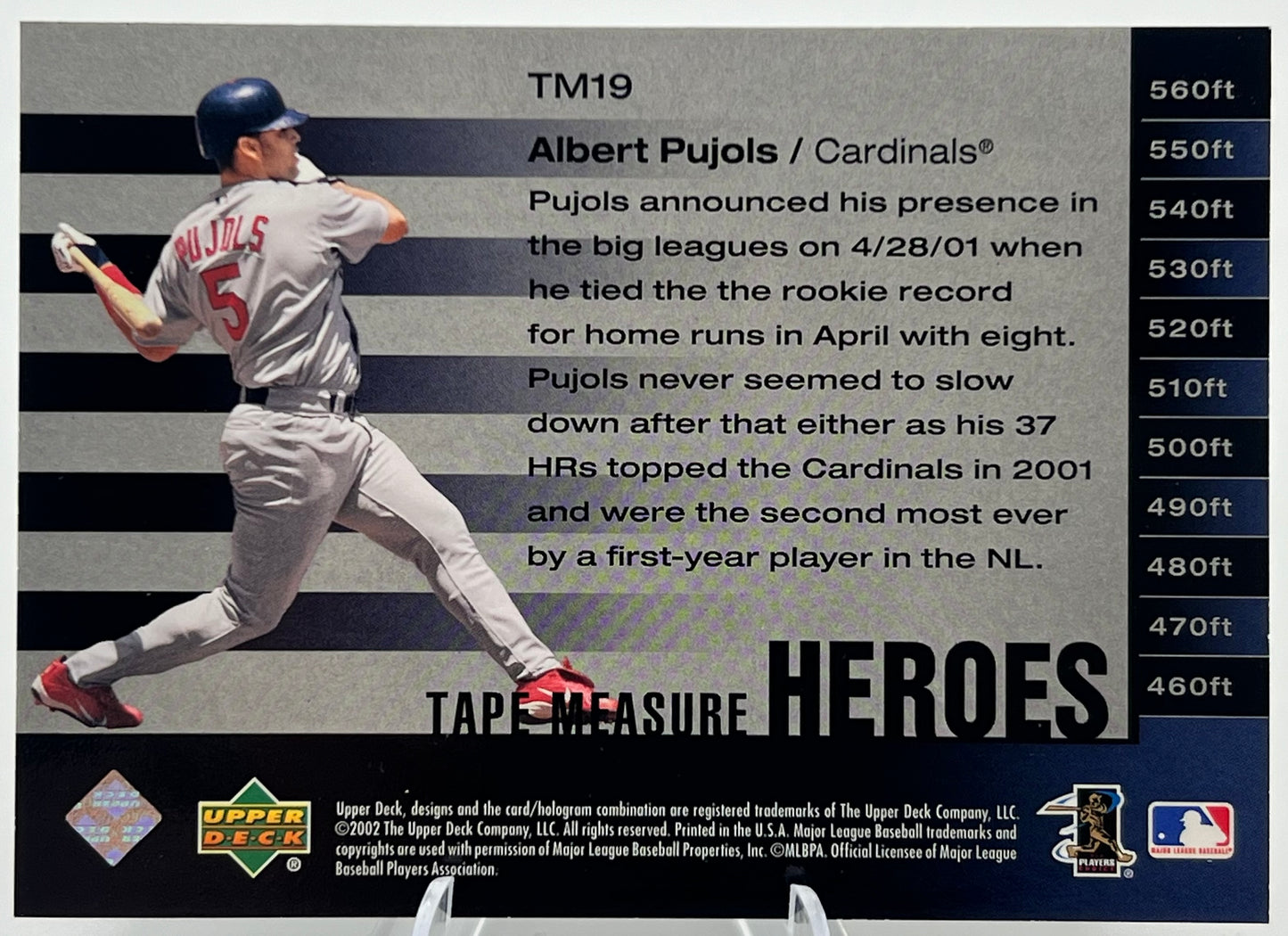 2002 Upper Deck Piece of History Tape Measure Heroes Albert Pujols Baseball Card