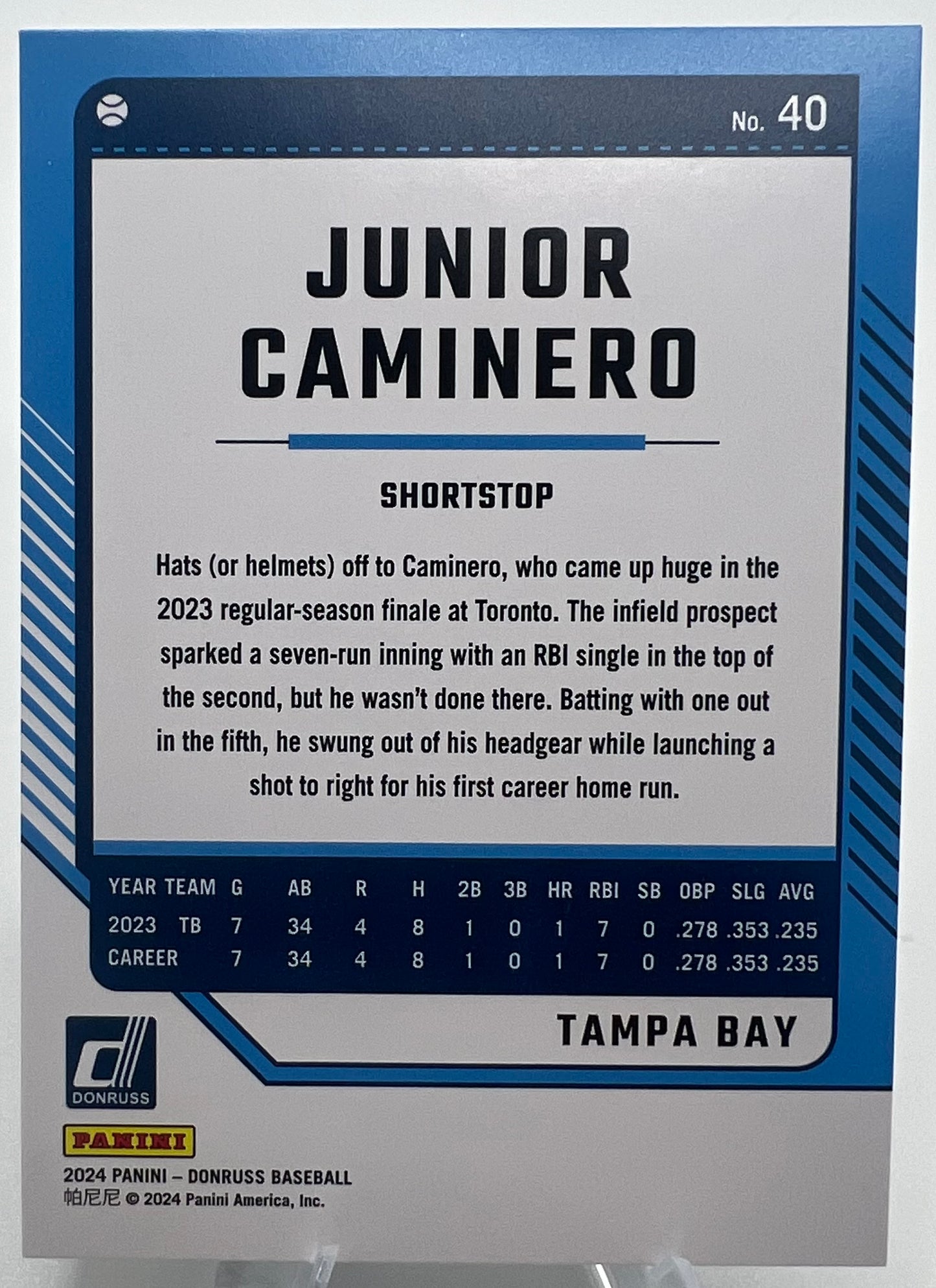 2024 Panini Donruss - #40 Junior Caminero (RC) Rookie
