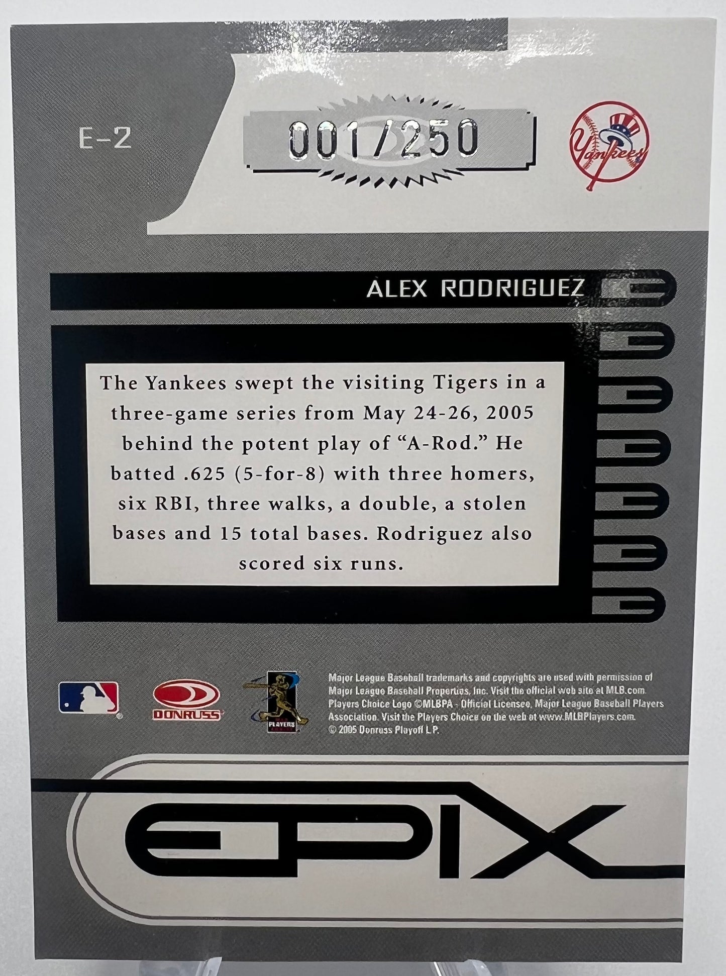2005 Donruss Zenith Epix Blue Alex Rodriguez Baseball Card
