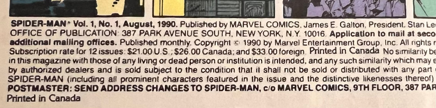Spider-Man #1 August 1990 Marvel Comics