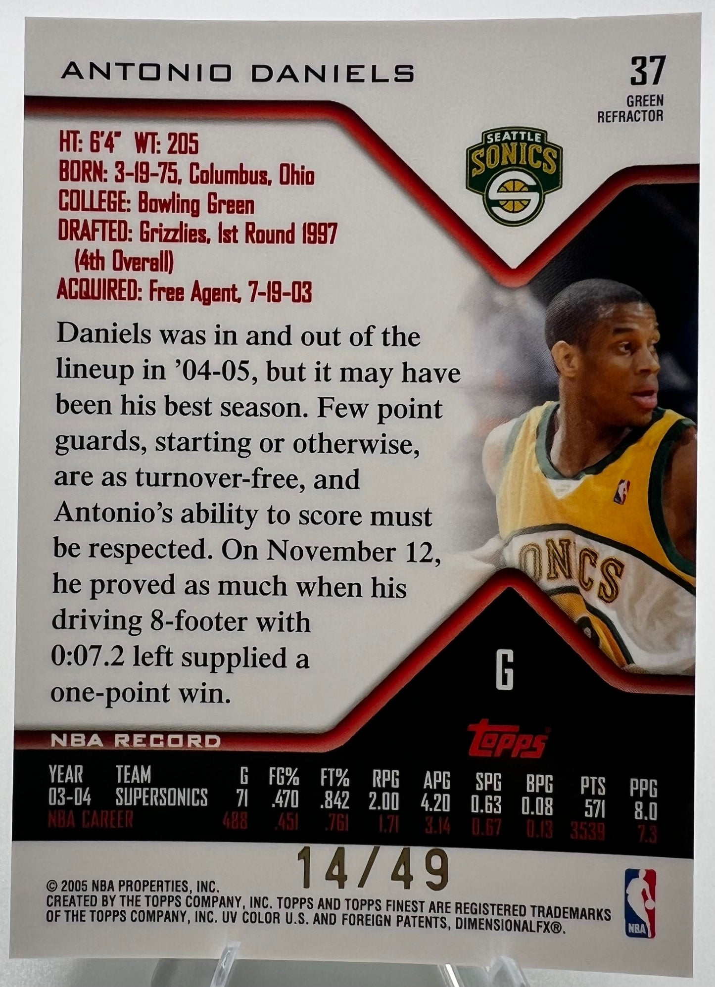 2004-05 Topps Finest Green Refractor Antonio Daniels Basketball Card #14/49