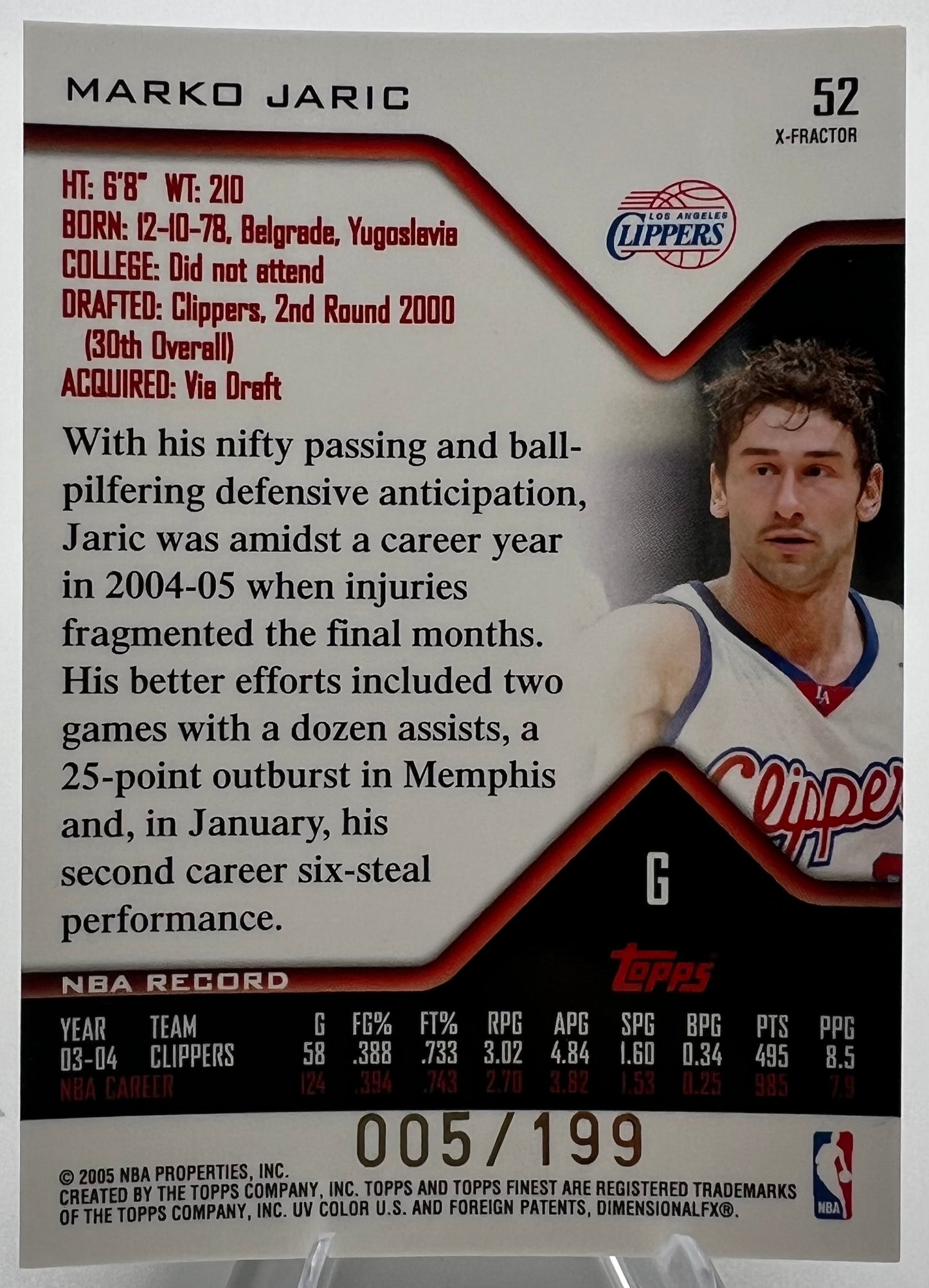 2004-05 Topps Finest X-Fractor Marko Jaric #05/199