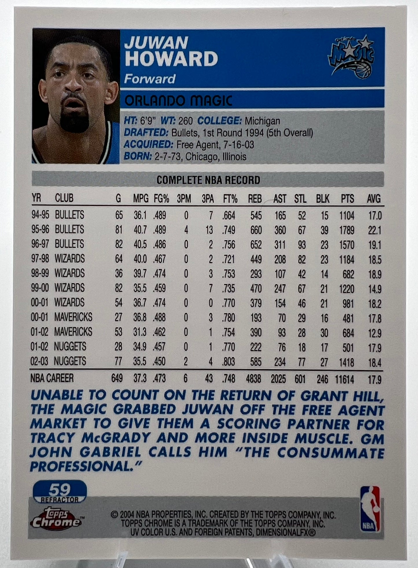 2003-04 Topps Chrome Refractor Juwan Howard Basketball Card