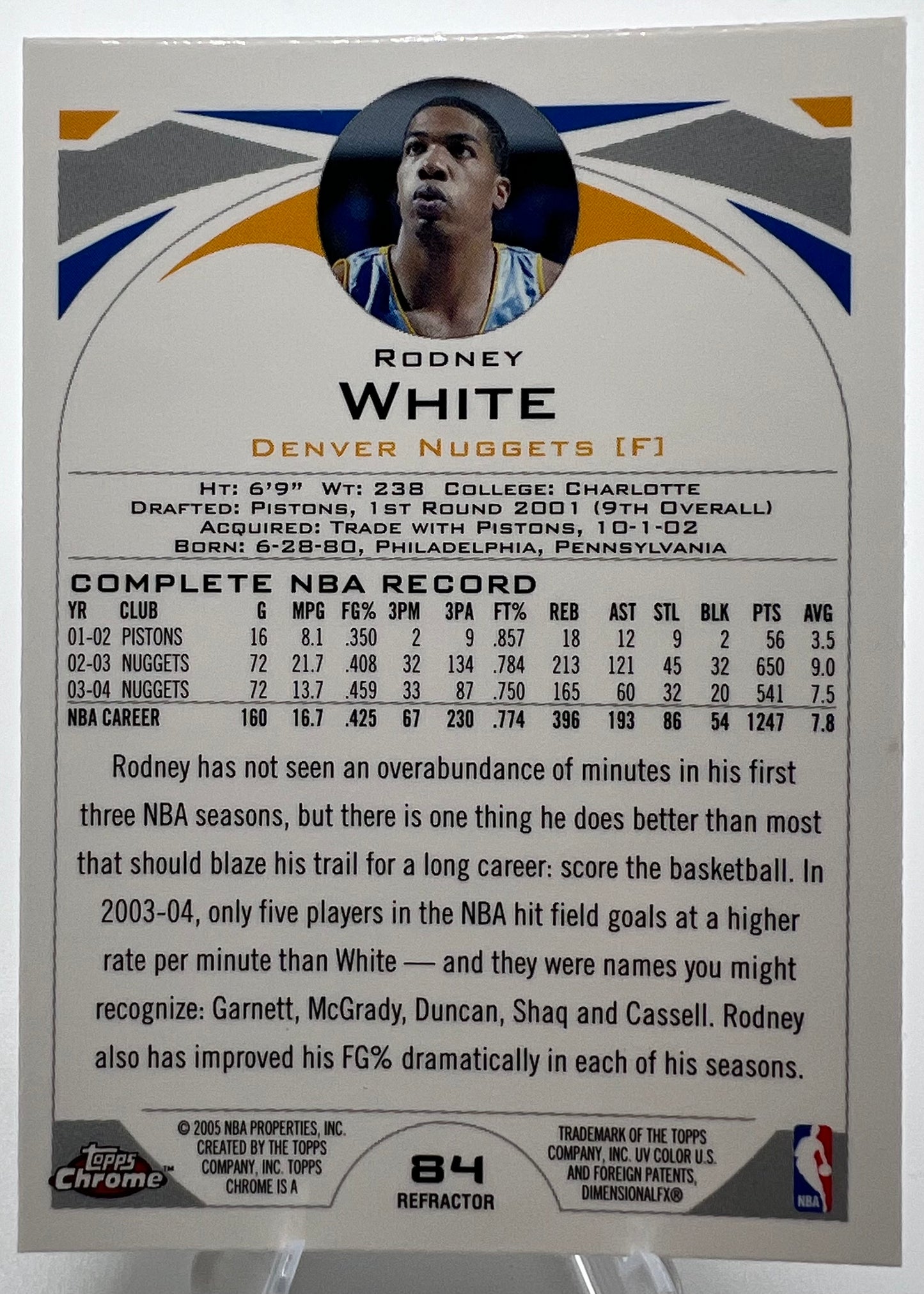 2004-05 Topps Chrome Refractor Rodney White Basketball Card