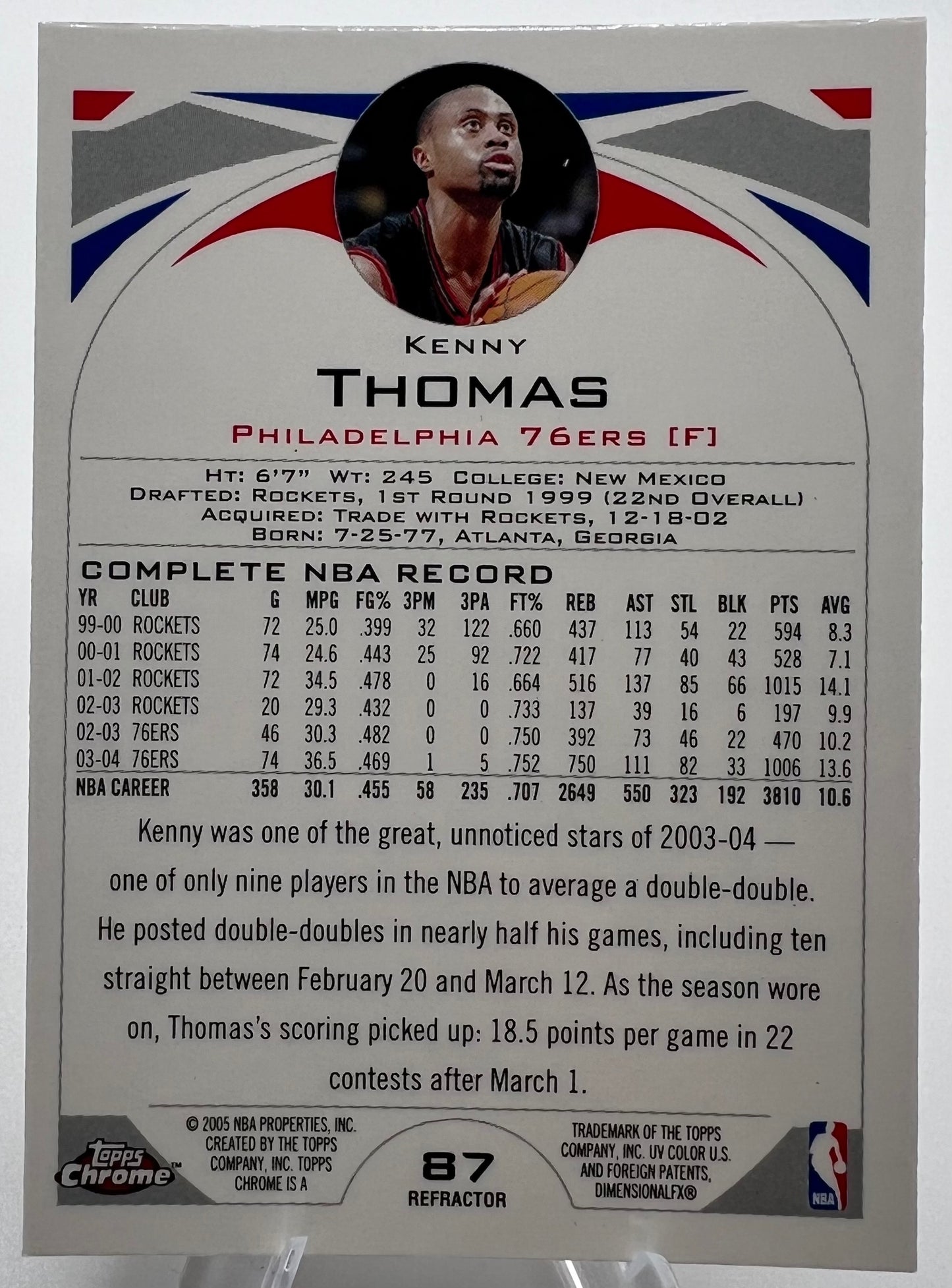 2004-05 Topps Chrome Refractor Kenny Thomas Basketball Card