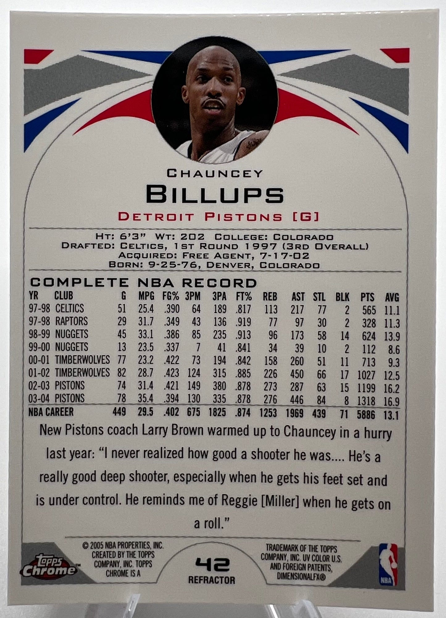 2004-05 Topps Chrome Refractor Chauncey Billups Basketball Card