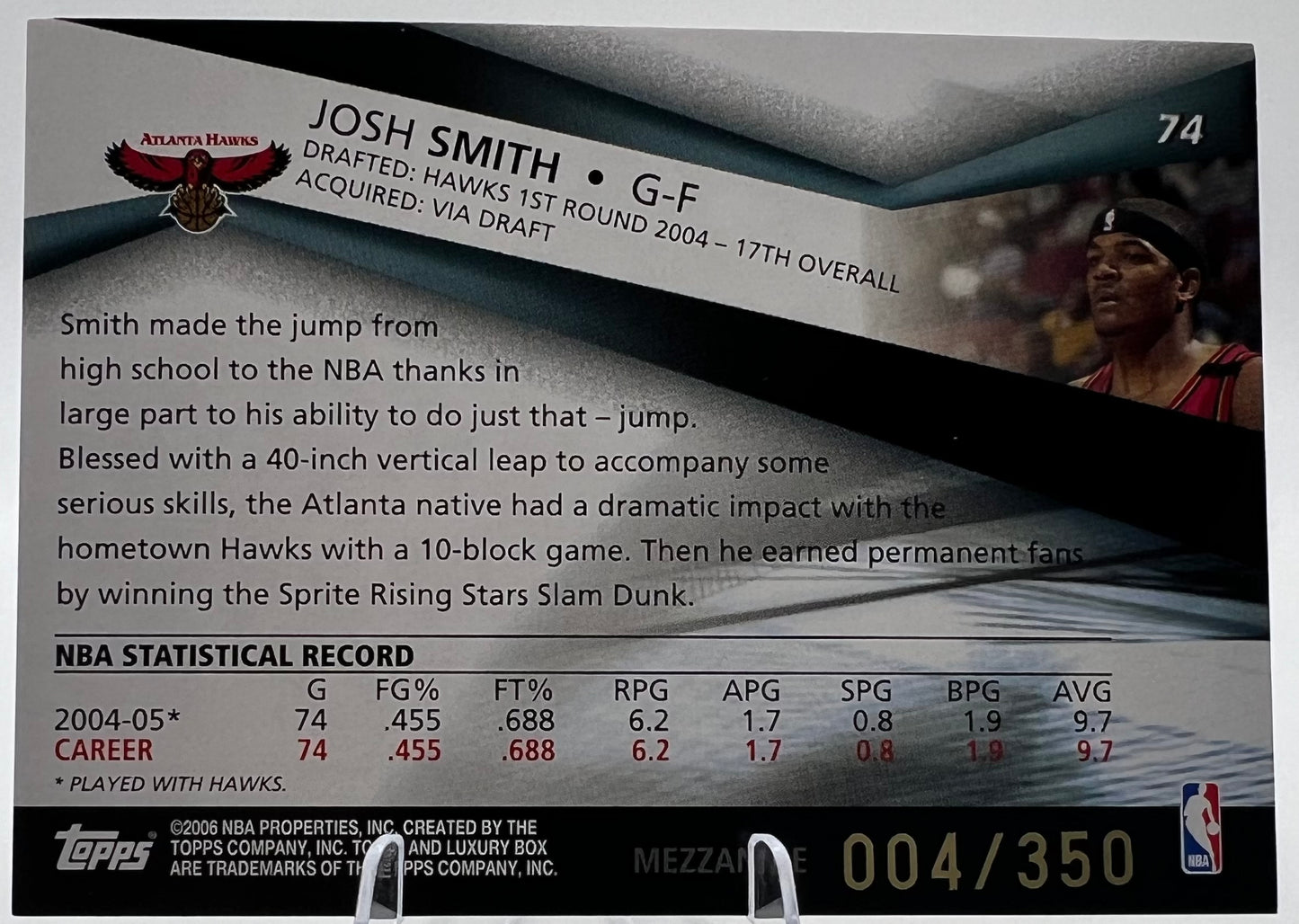 2005-06 Topps Luxury Box Mezzanine Josh Smith Basketball Card #04/350