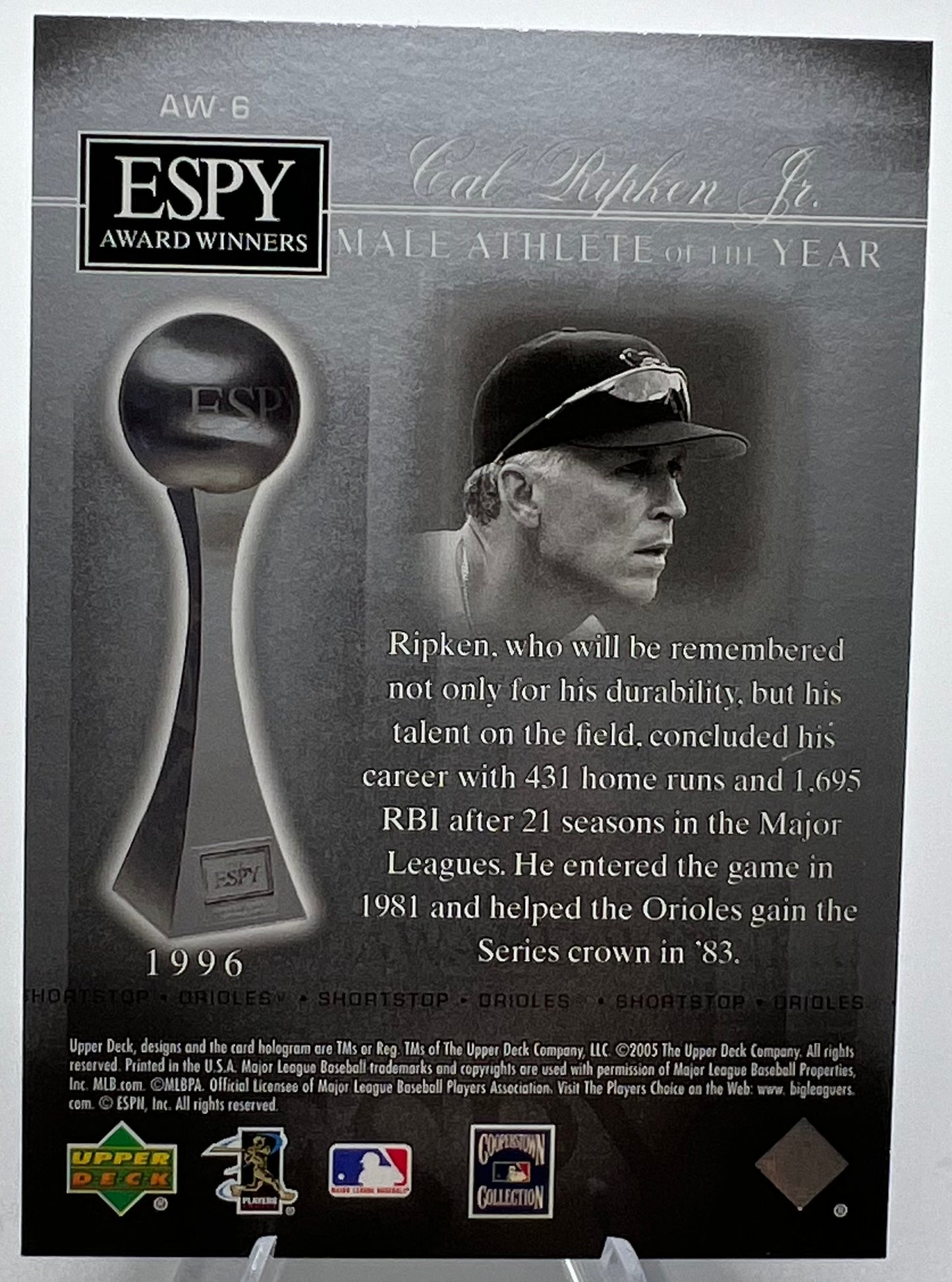 2005 Upper Deck ESPY Cal Ripken Jr Male Athlete of The Year Baseball Card