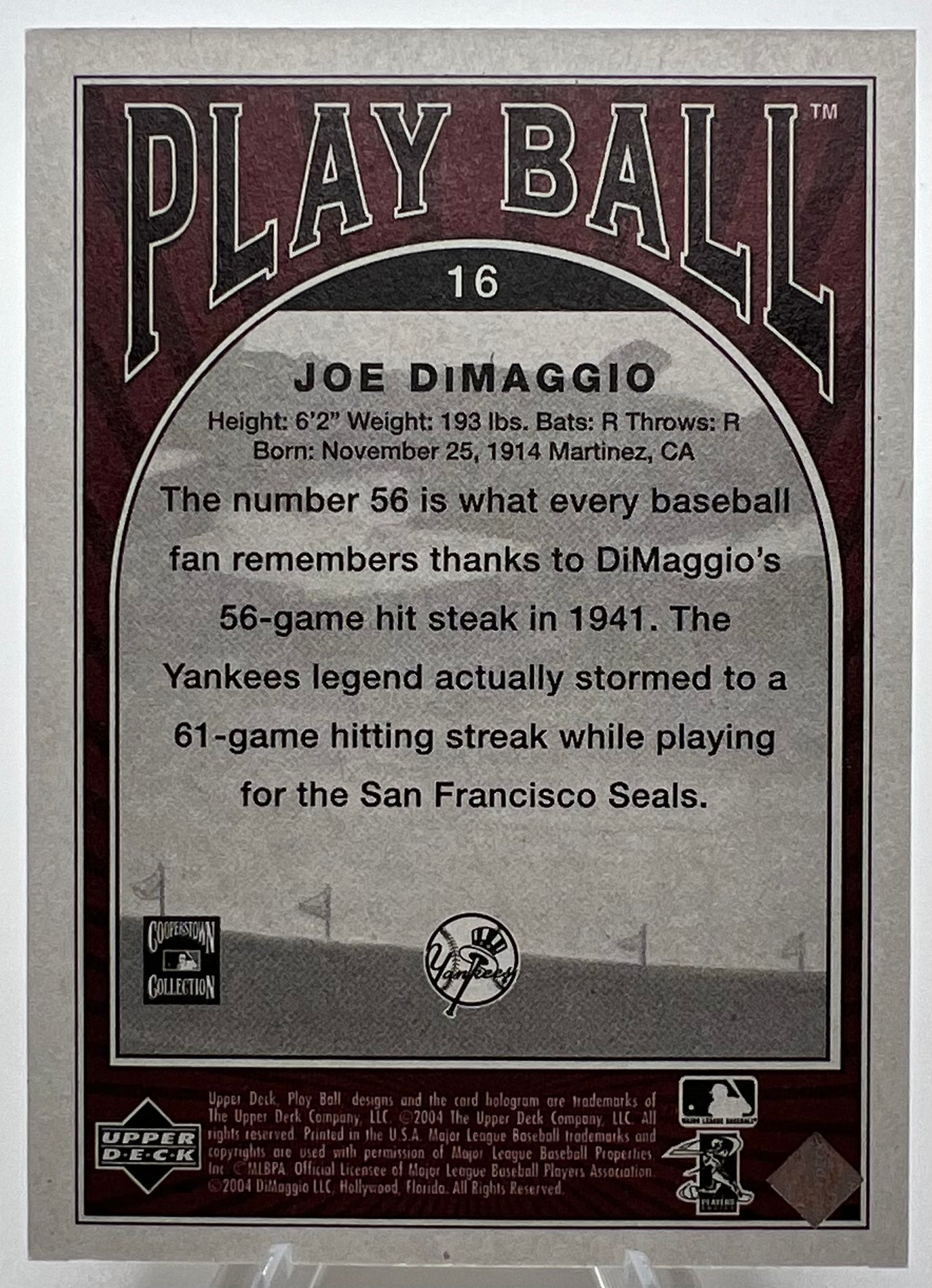2004 Upper Deck Play Ball Joe DiMaggio Red Die-Cut Baseball Card #174/175