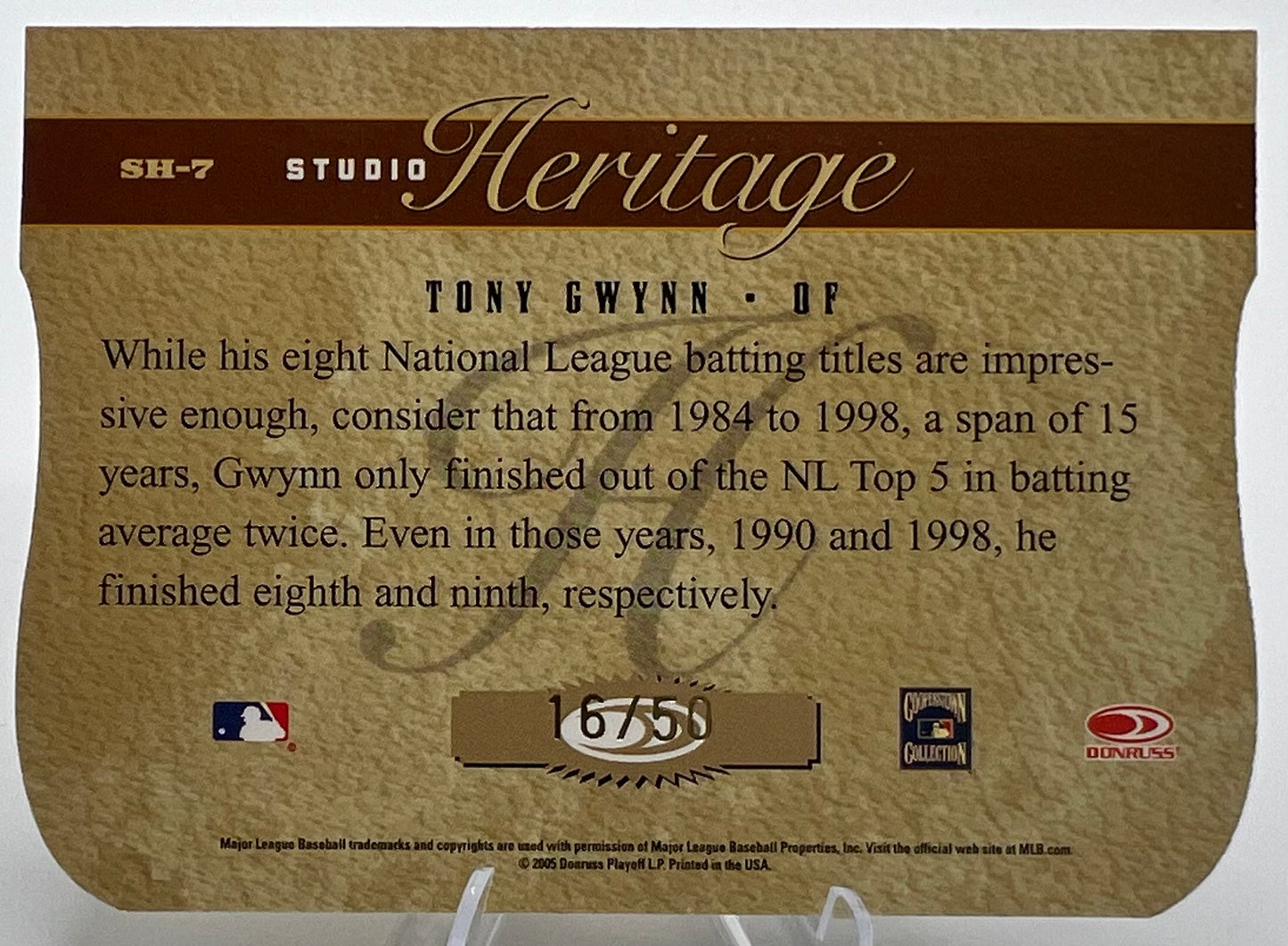 2005 Donruss Studio Heritage Tony Gwynn Die-Cut Baseball Card #16/50