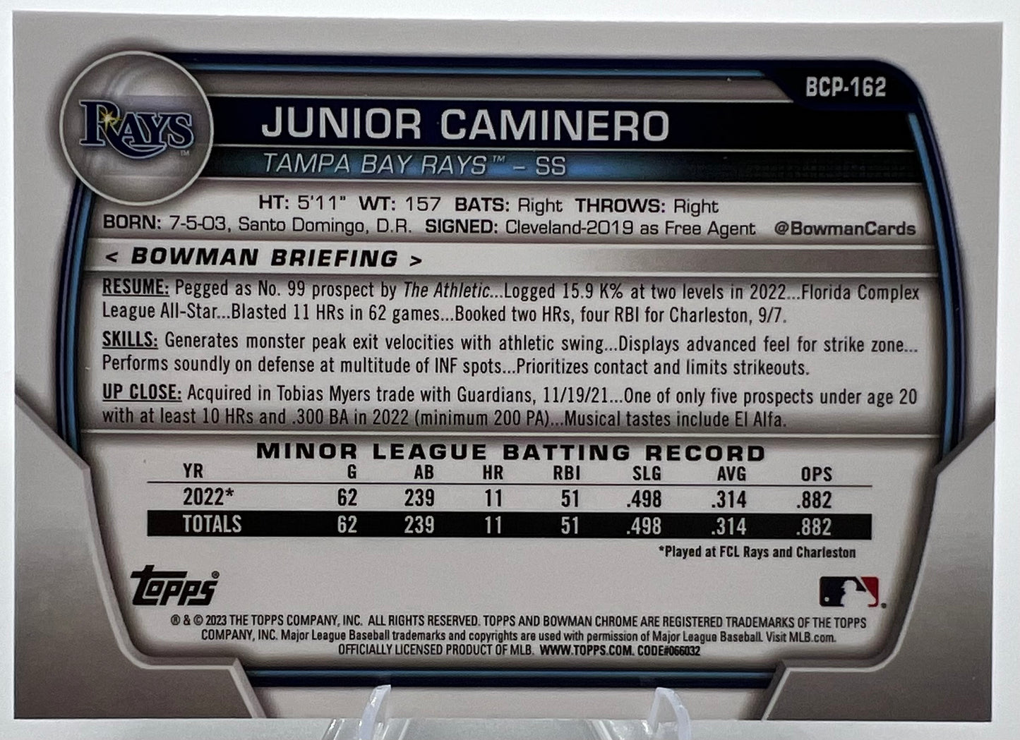 2023 Bowman Chrome Mojo Refractor Junior Caminero Rookie Baseball Card