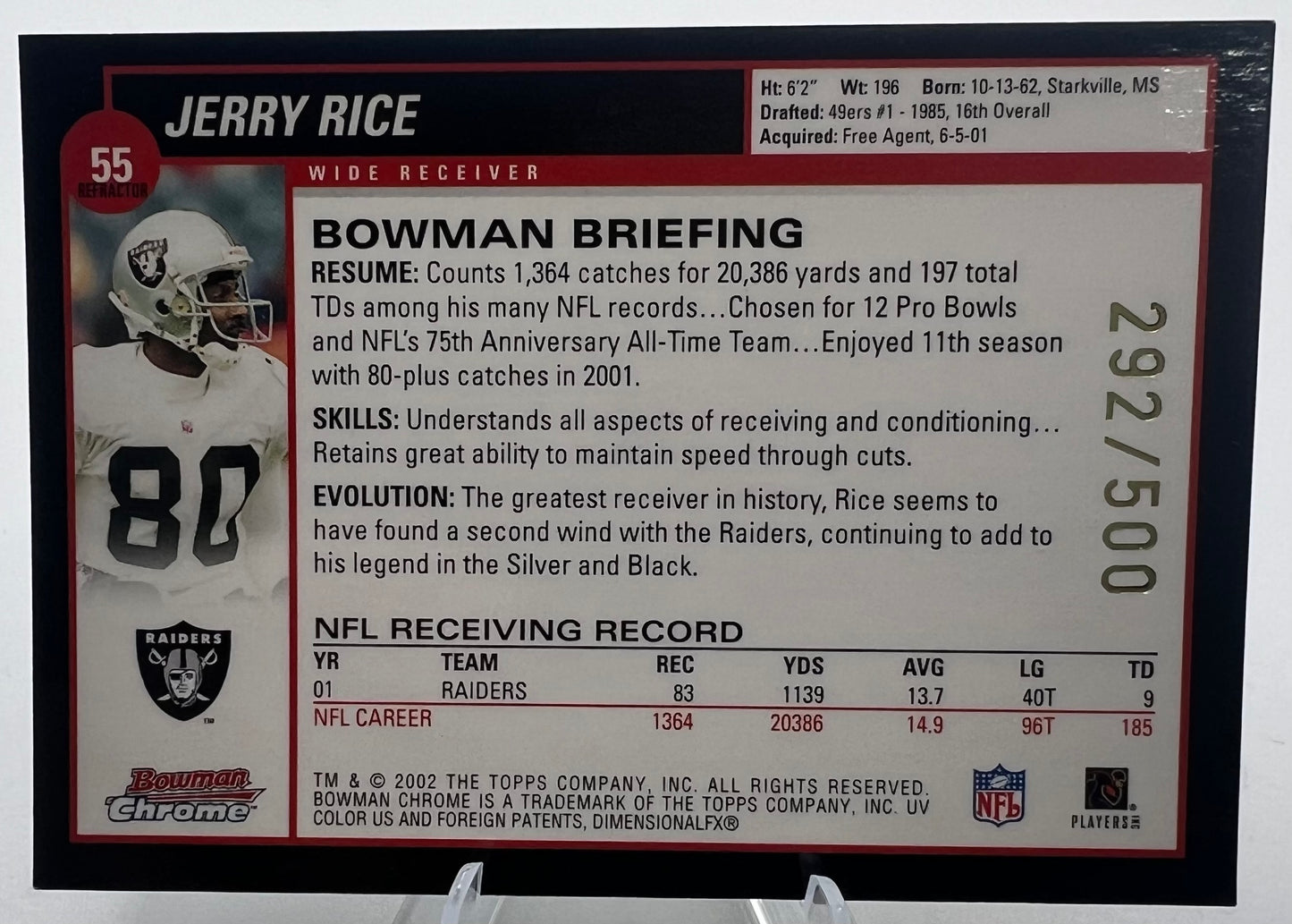 2002 Bowman Chrome Refractor Jerry Rice Football Card