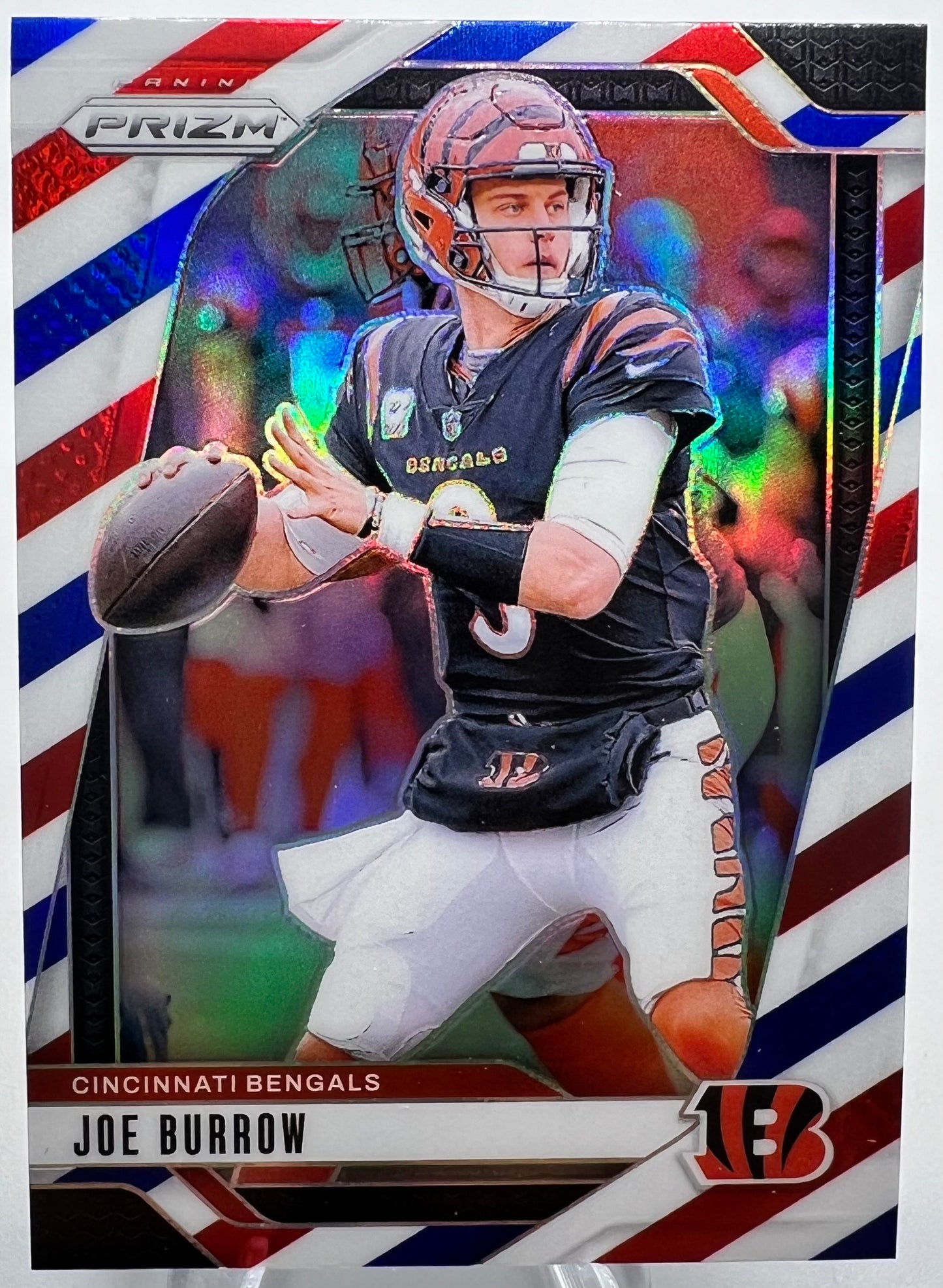 2024 Panini Prizm Joe Burrow Red, White, & Blue Prizm Football Card