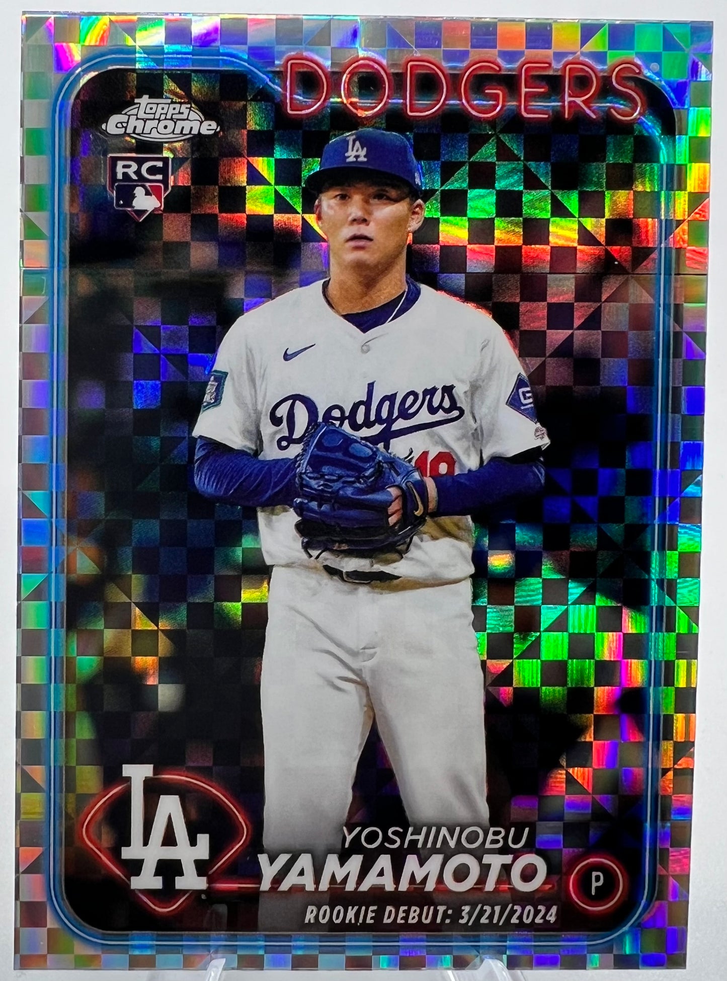 2024 Topps Chrome Update Yoshinobu Yamamoto X-Fractor Rookie Baseball Card