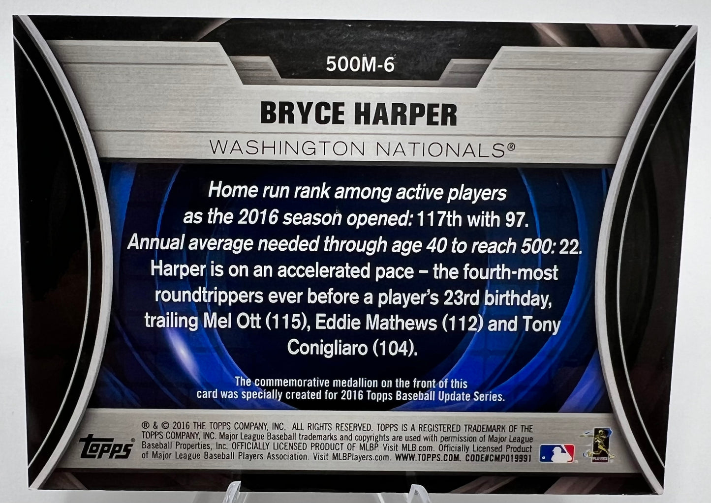 2016 Topps Update Bryce Harper Nations 500 HR Futures Club Medallions #500M6