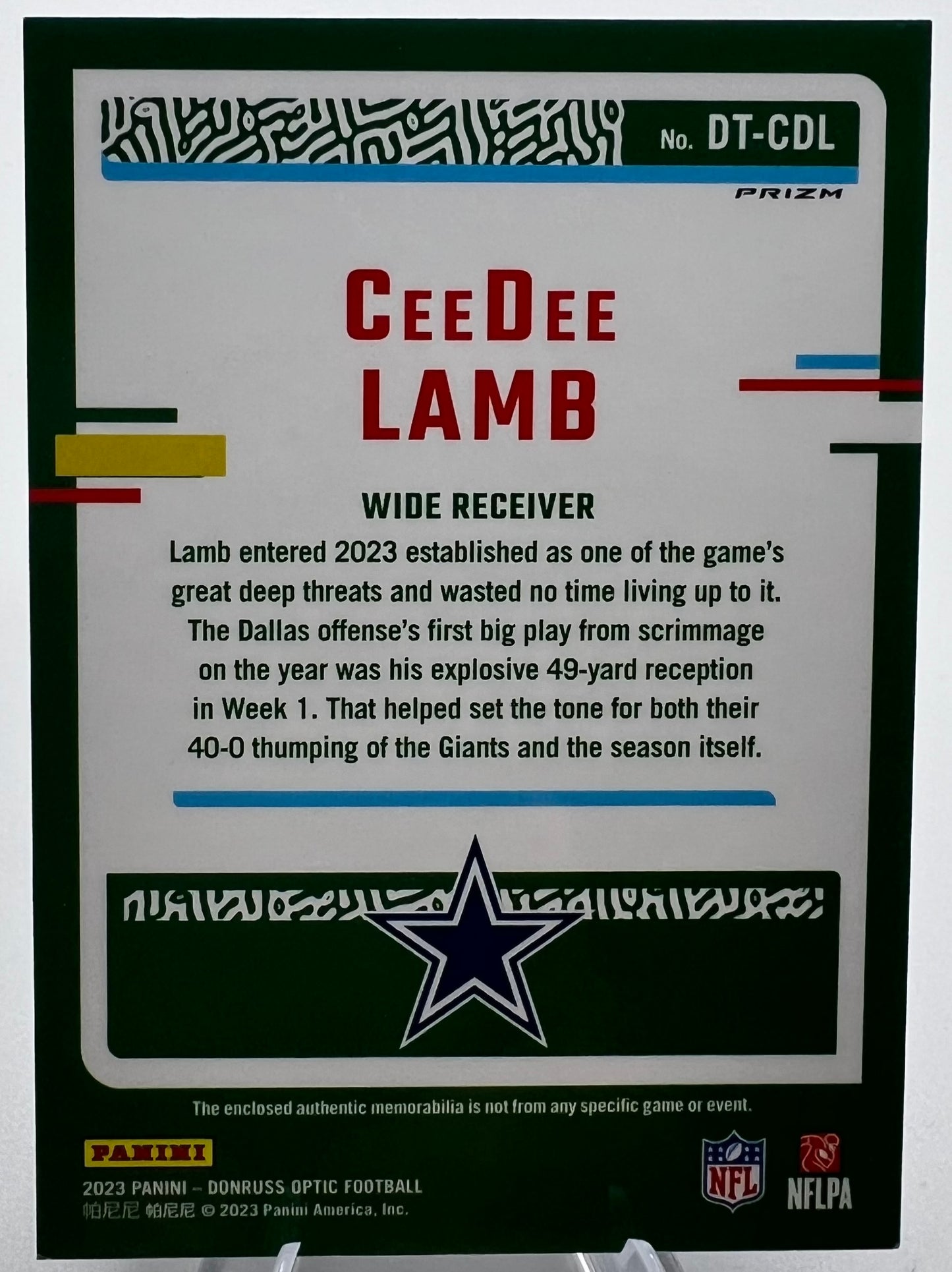 2023 Donruss Optic CeeDee Lamb Blue Hyper Prizm Threads Patch