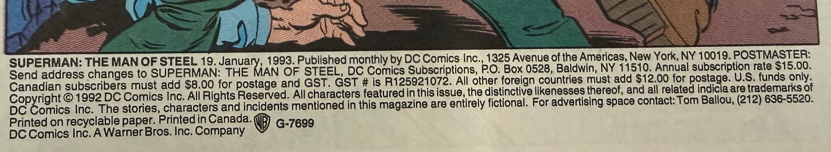 Superman The Man of Steel #19 "DOOMSDAY"